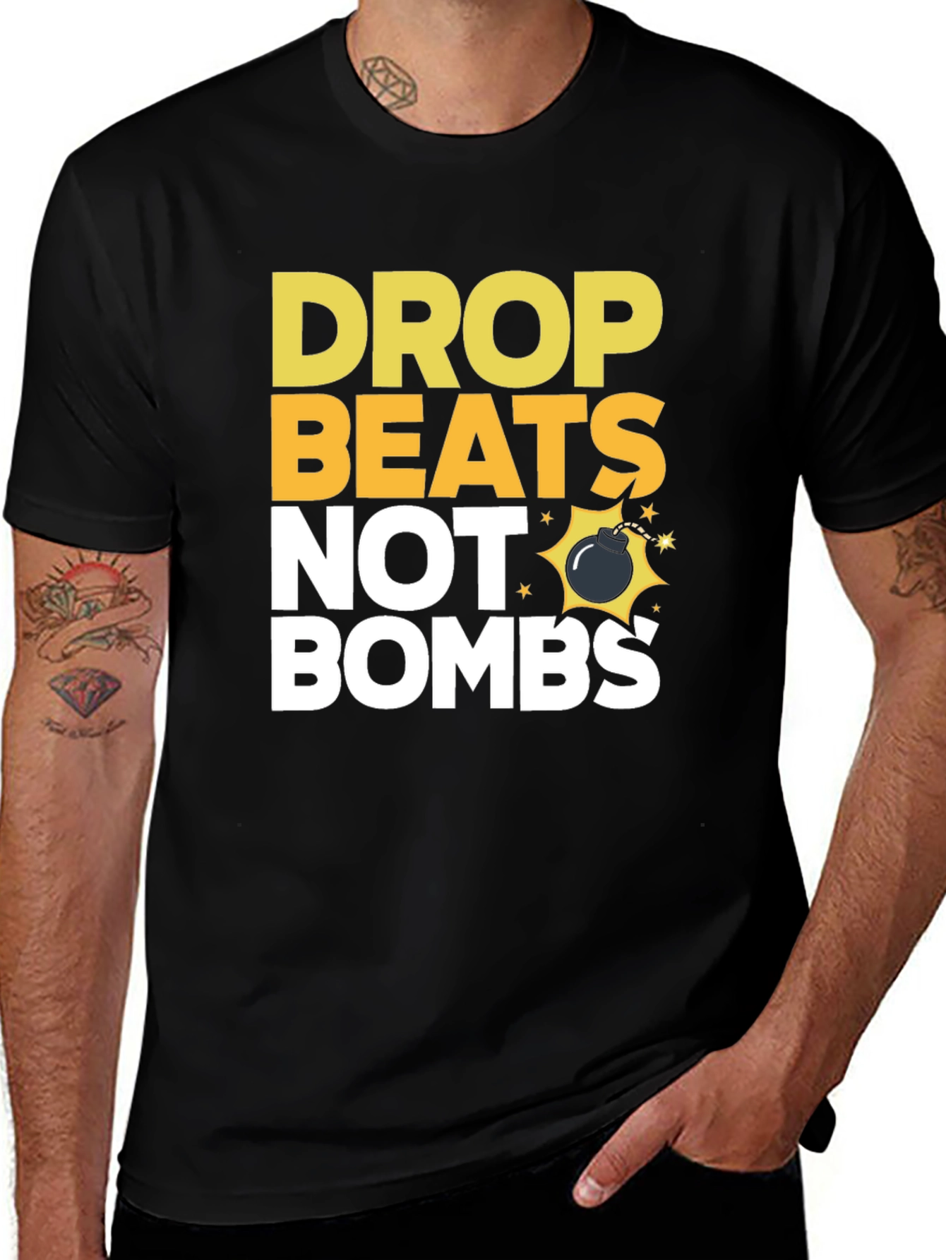 Drop Beats Not Bombs Graphic T-Shirt - Black