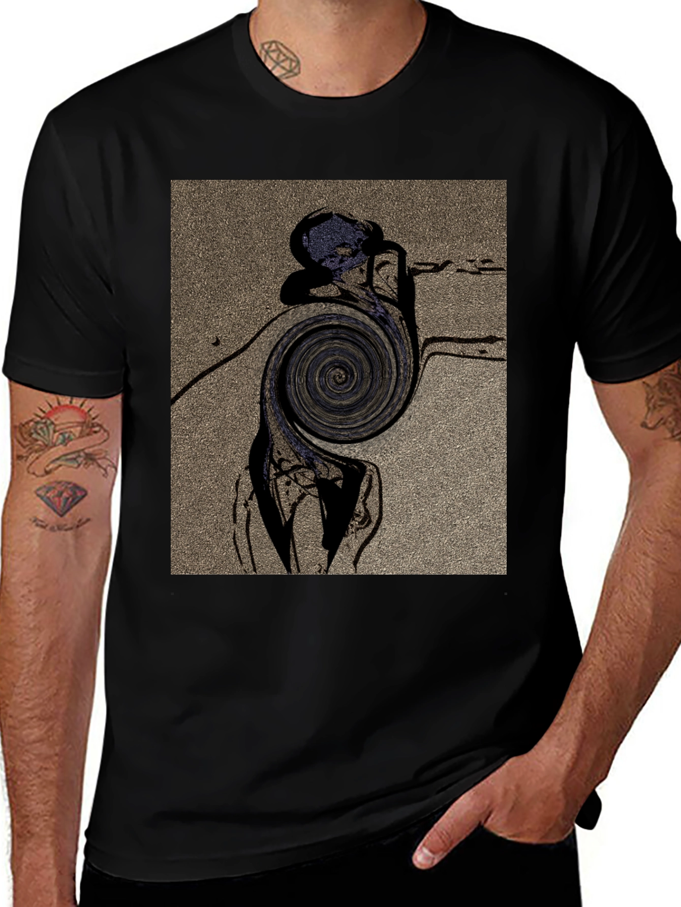 Variant 19 of Abstract Swirl Graphic Black T-Shirt