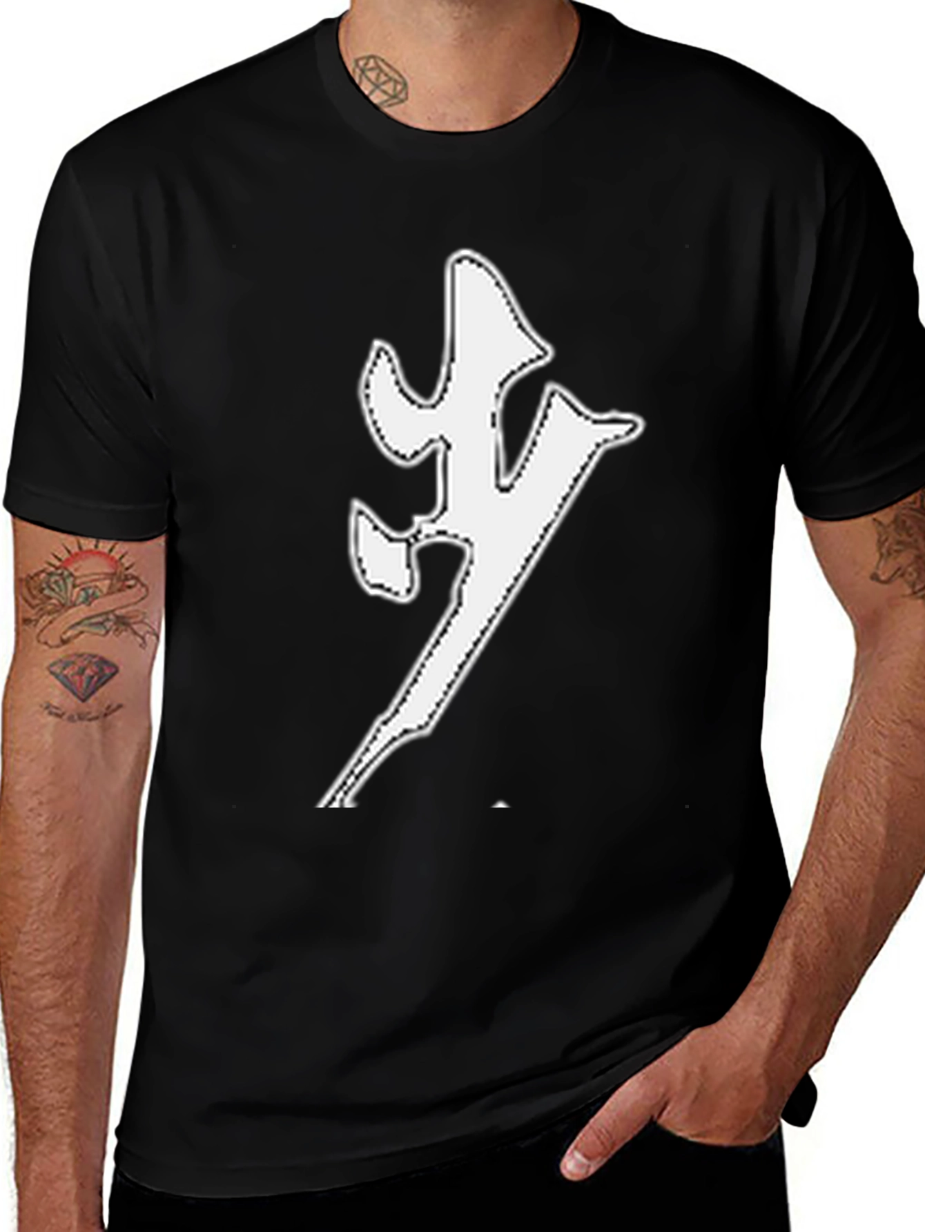 Variant 12 of Abstract White Symbol Black T-Shirt