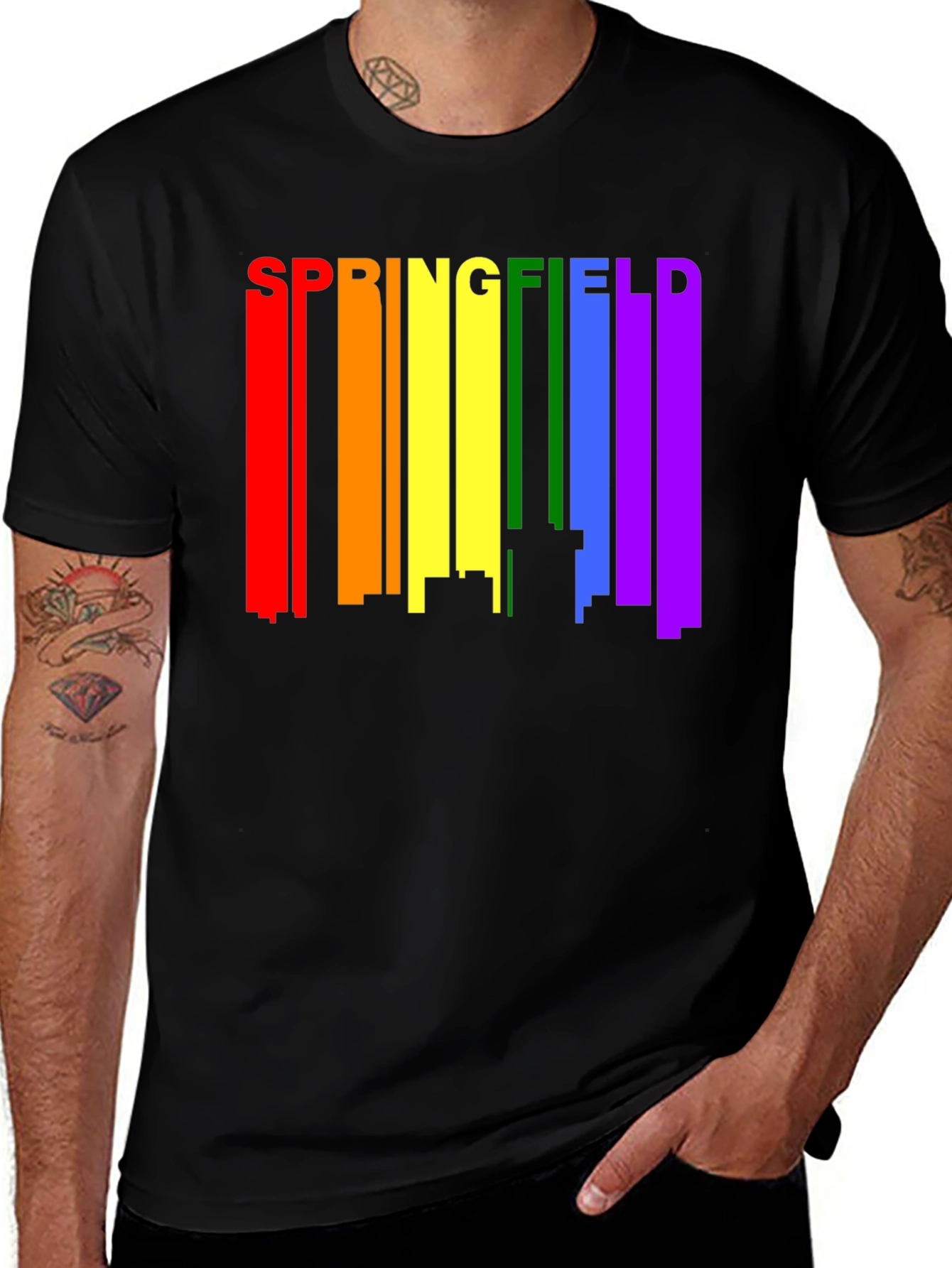 Black Springfield Rainbow Skyline Black T-Shirt main image