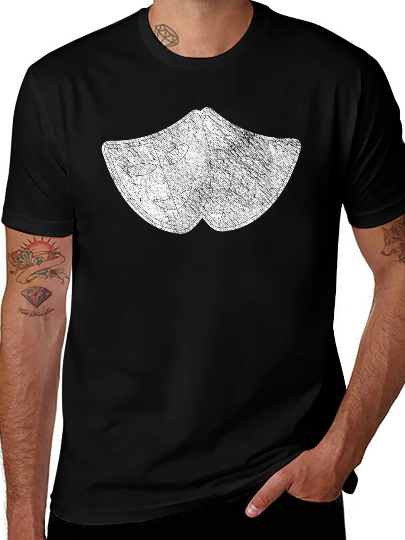 Distressed Drama Masks Graphic Tee - Black