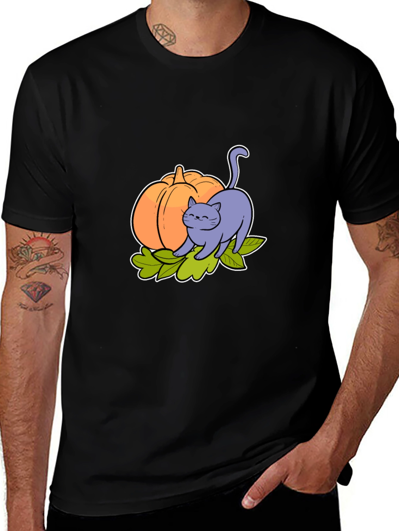 Variant 8 of Cute Cat & Pumpkin Graphic Tee