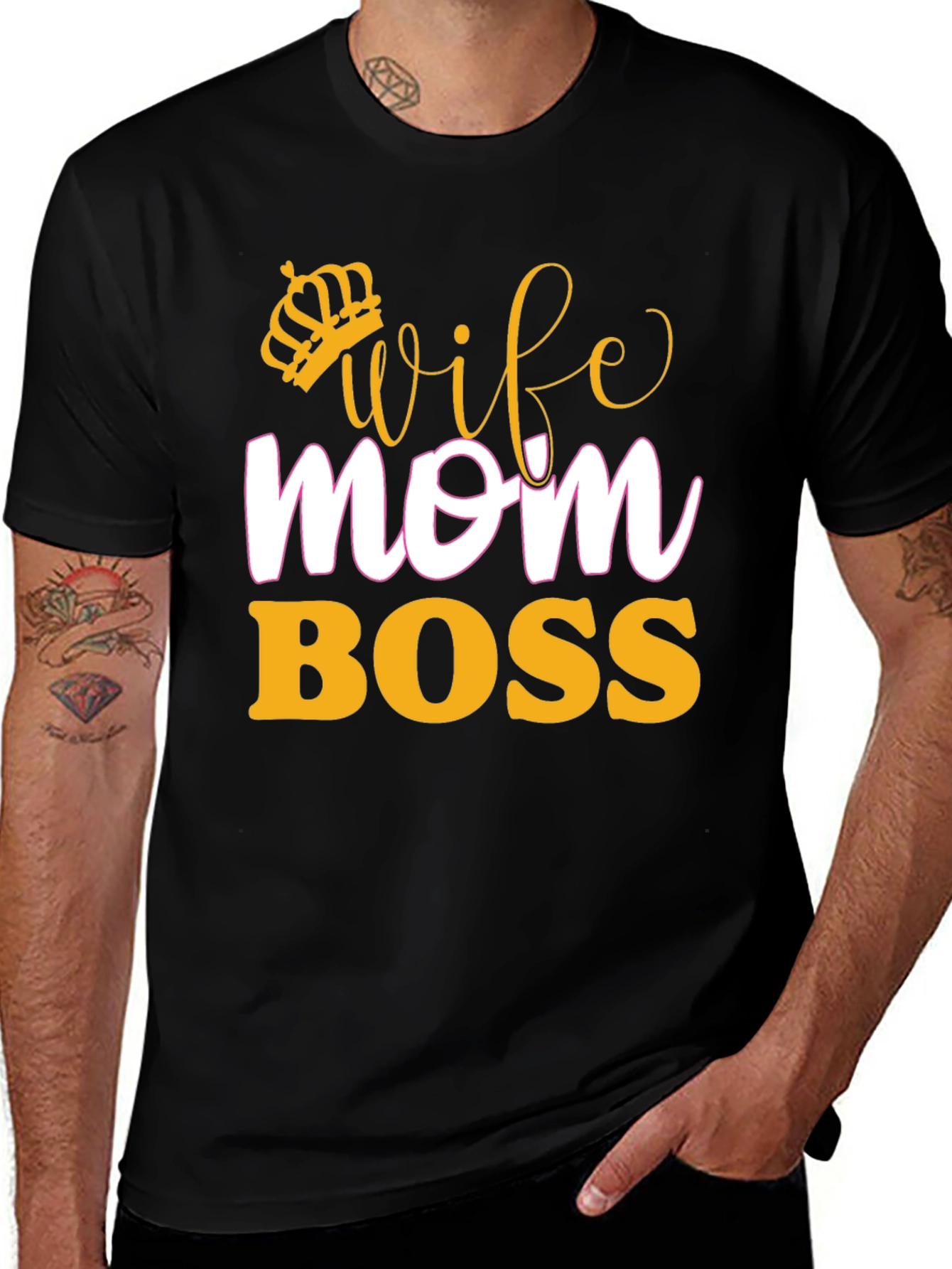 Variant 22 of Wife Mom Boss Graphic T-Shirt - Black Cotton Blend