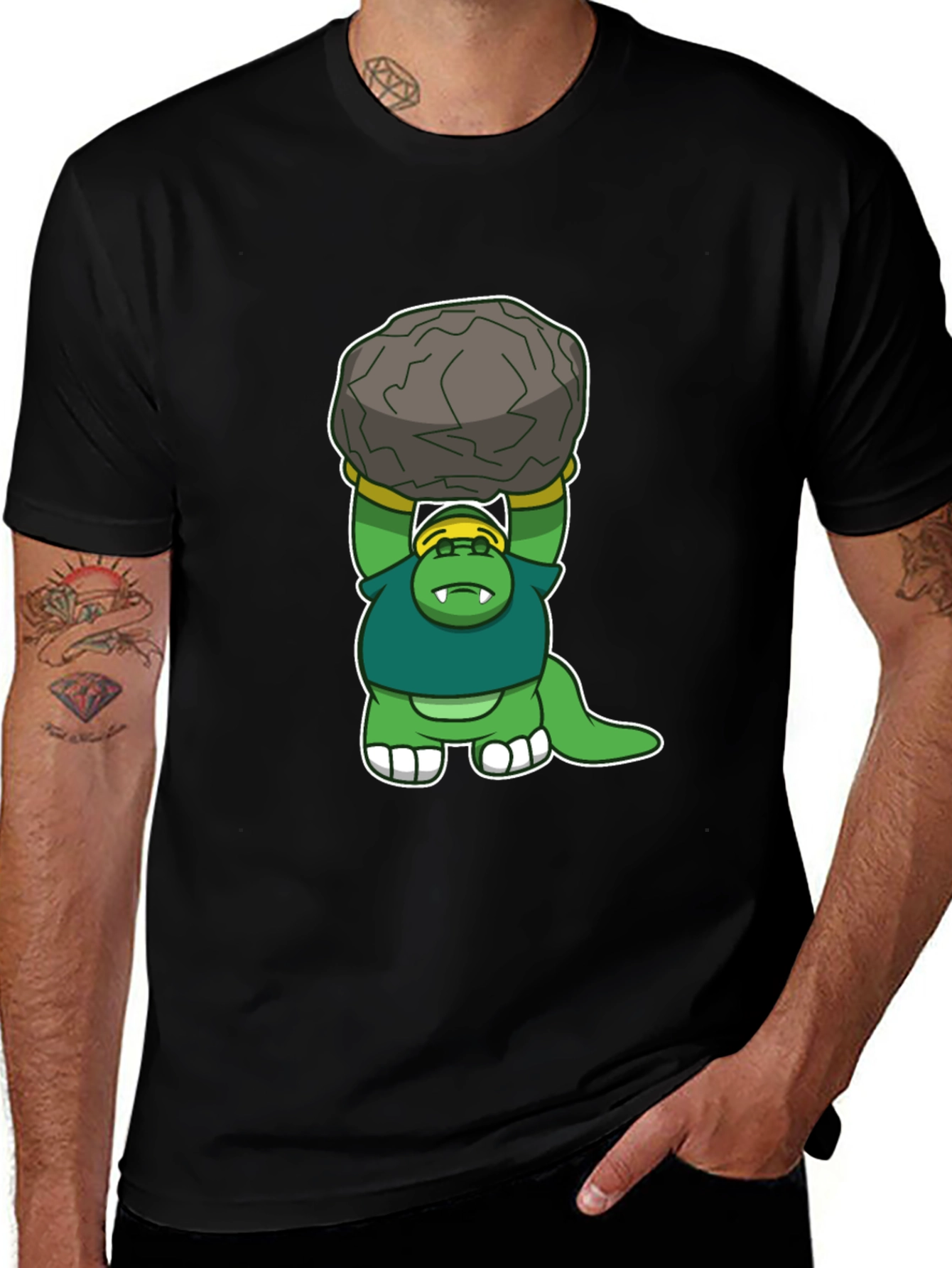 Variant 13 of Cartoon Dinosaur Lifting Rock T-Shirt