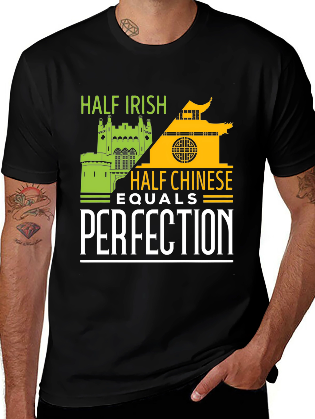 Black Half Irish Half Chinese Perfection Graphic Tee main image