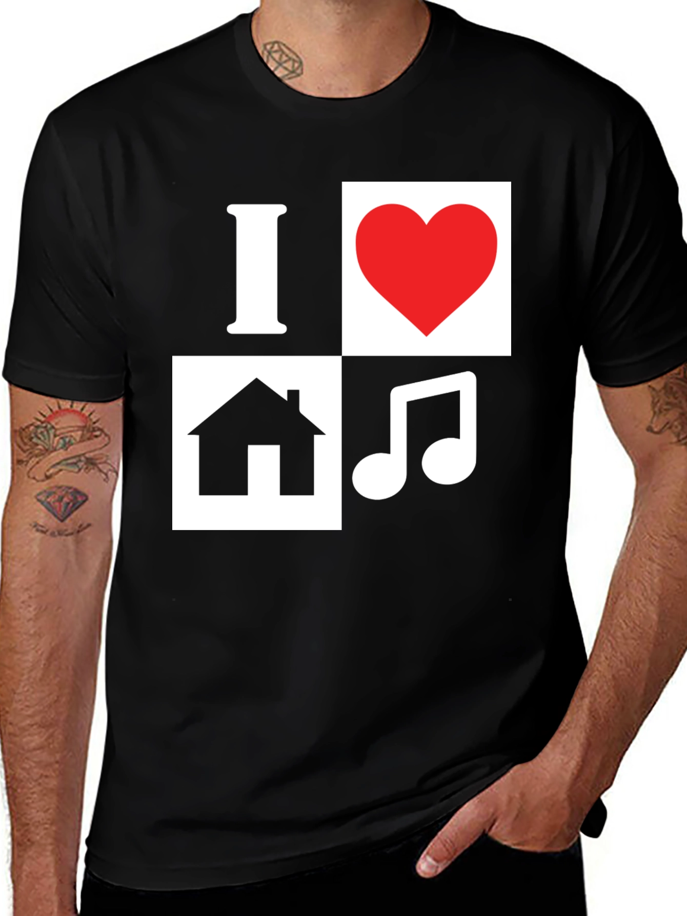 Variant 9 of I Love House Music T-Shirt - Black Graphic Tee