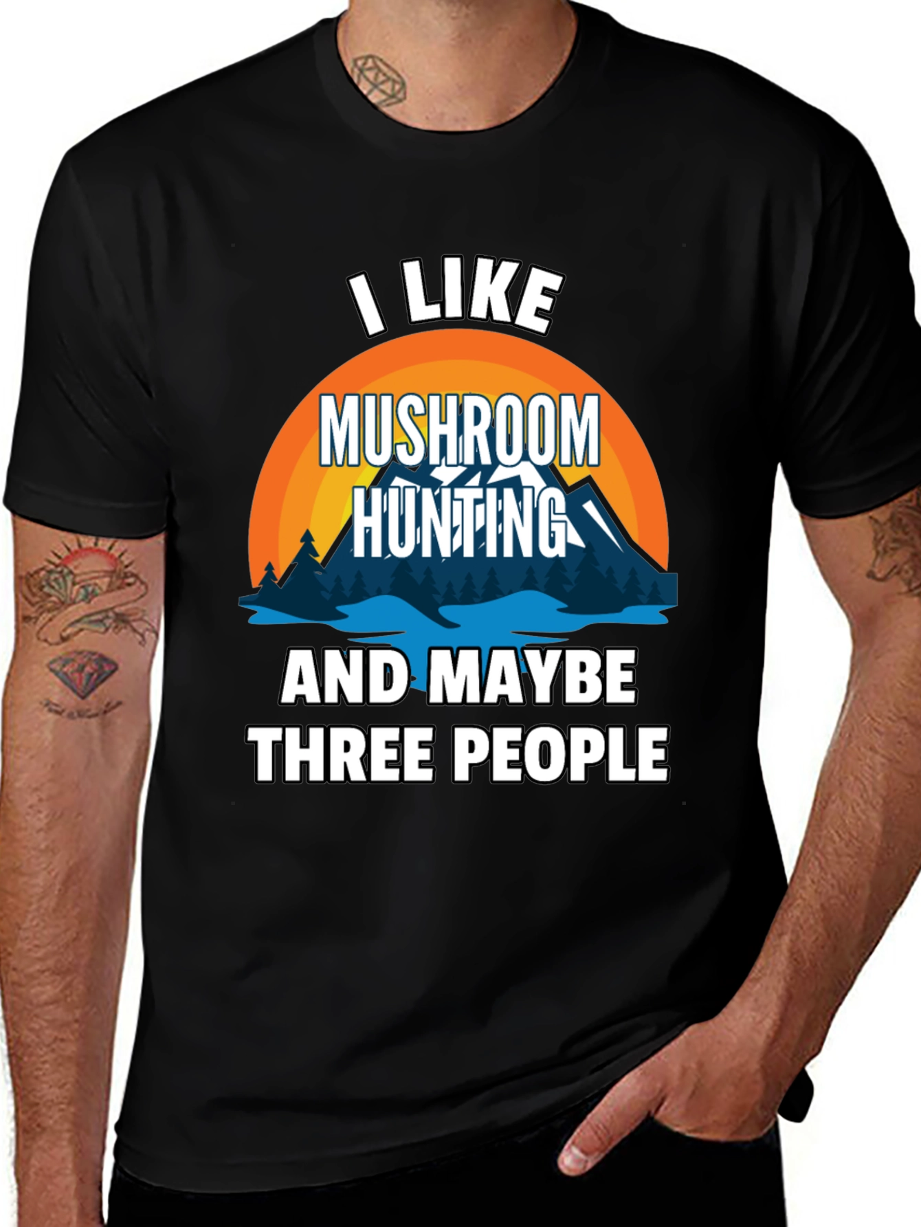 Variant 23 of Mushroom Hunting T-Shirt:  I Like Mushrooms & Three People