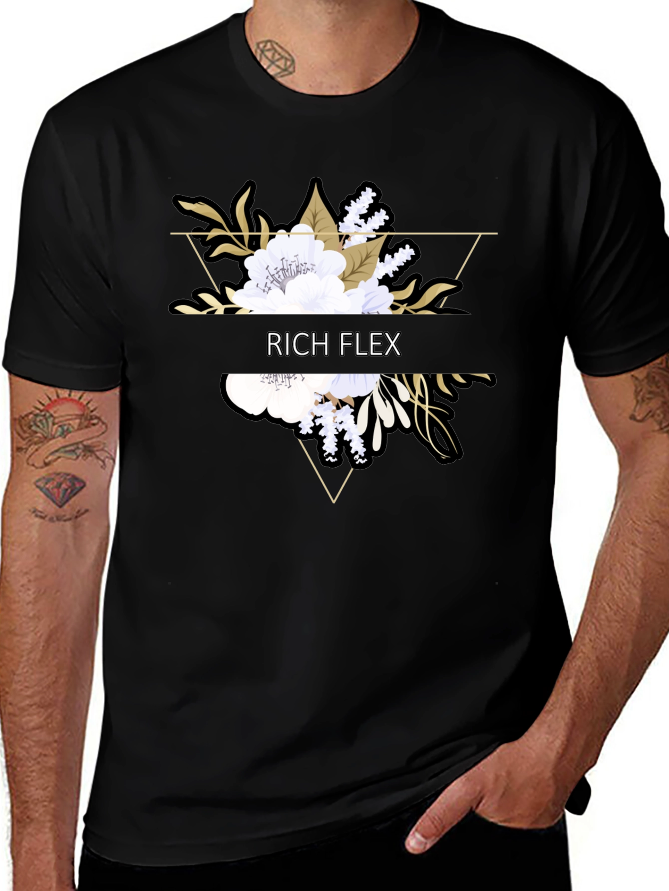 Rich Flex Floral Graphic Black T-Shirt