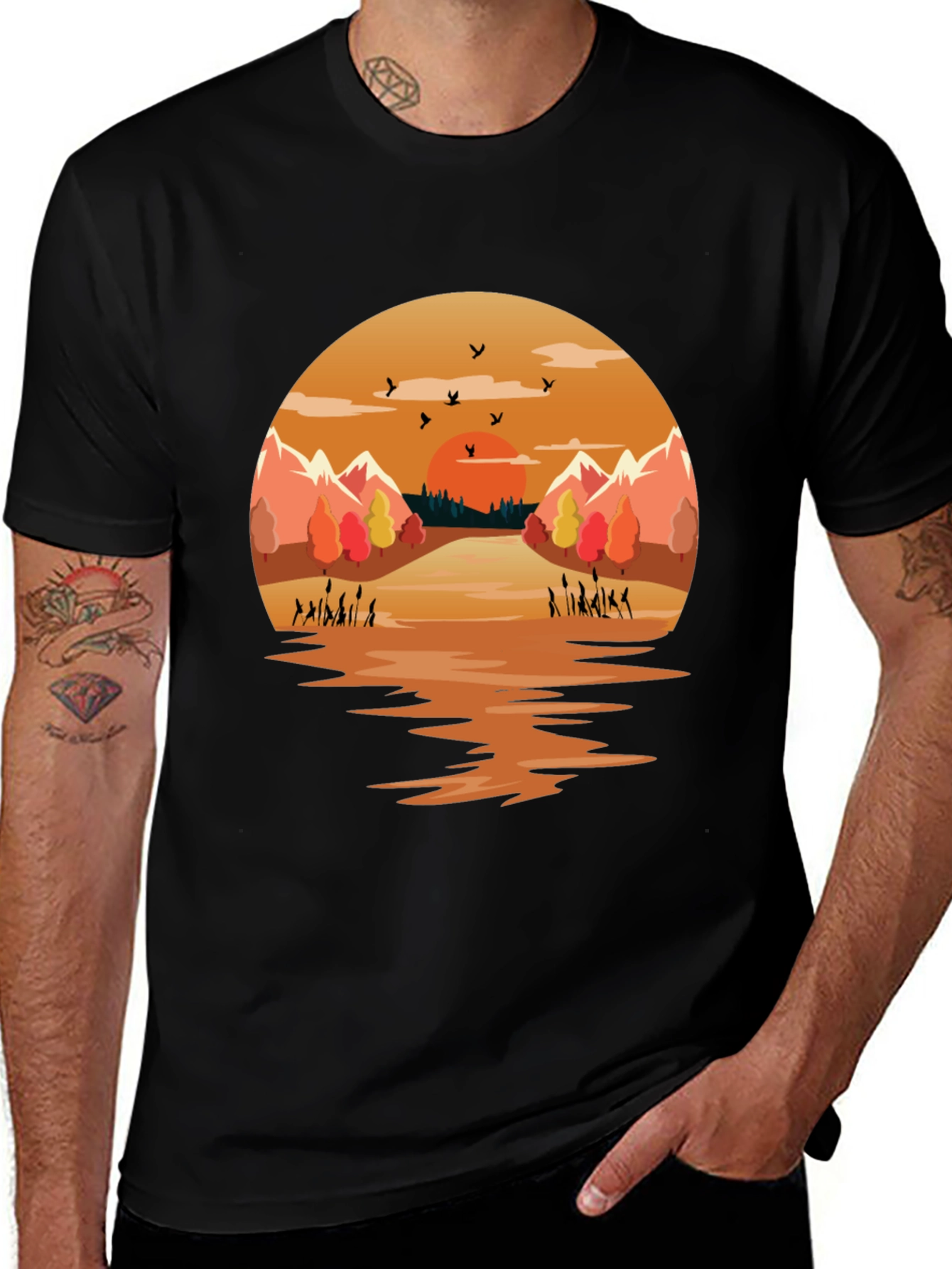 Variant 26 of Sunset Lake Graphic Tee - Nature Inspired Design