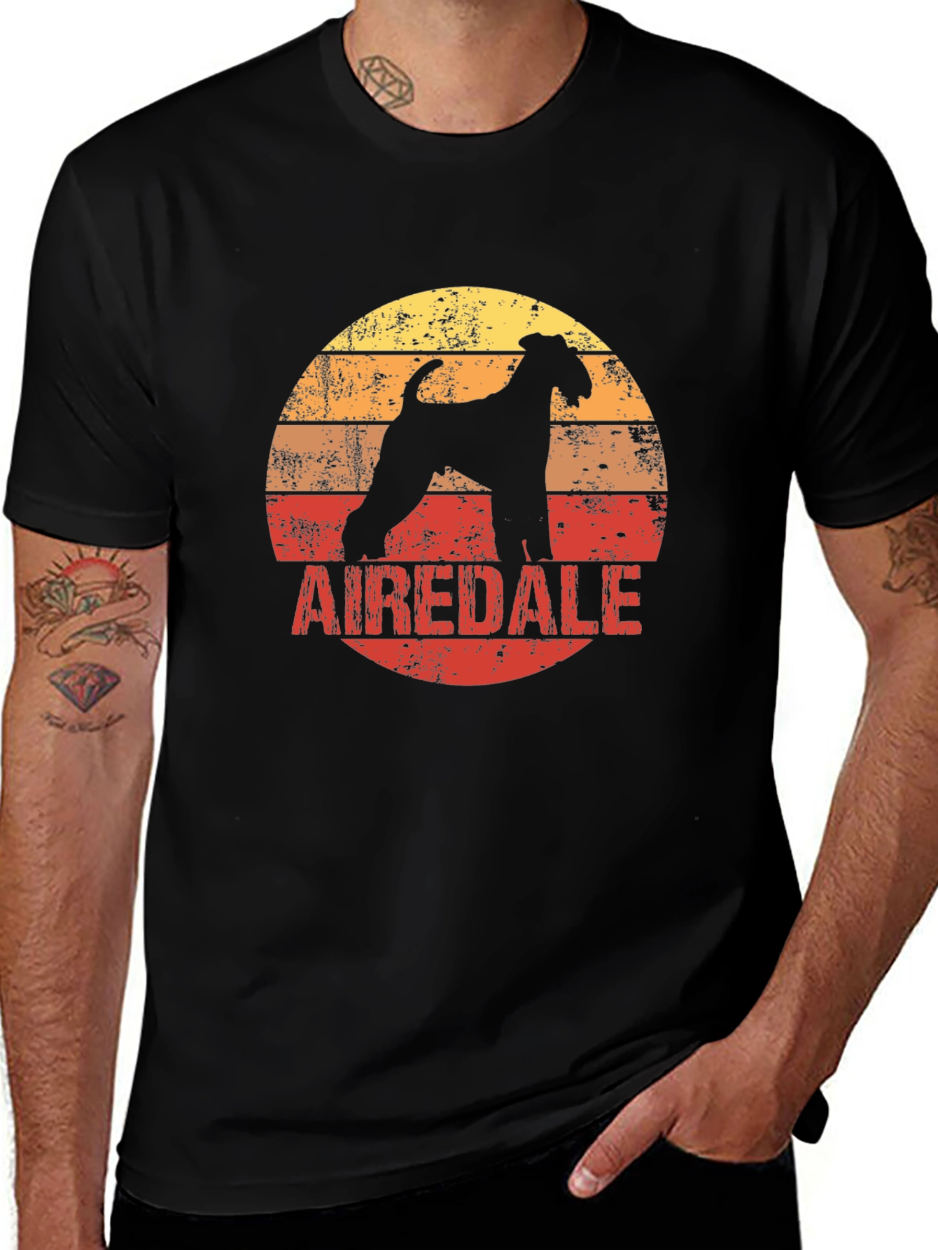 Airedale Dog Silhouette Sunset Graphic Tee