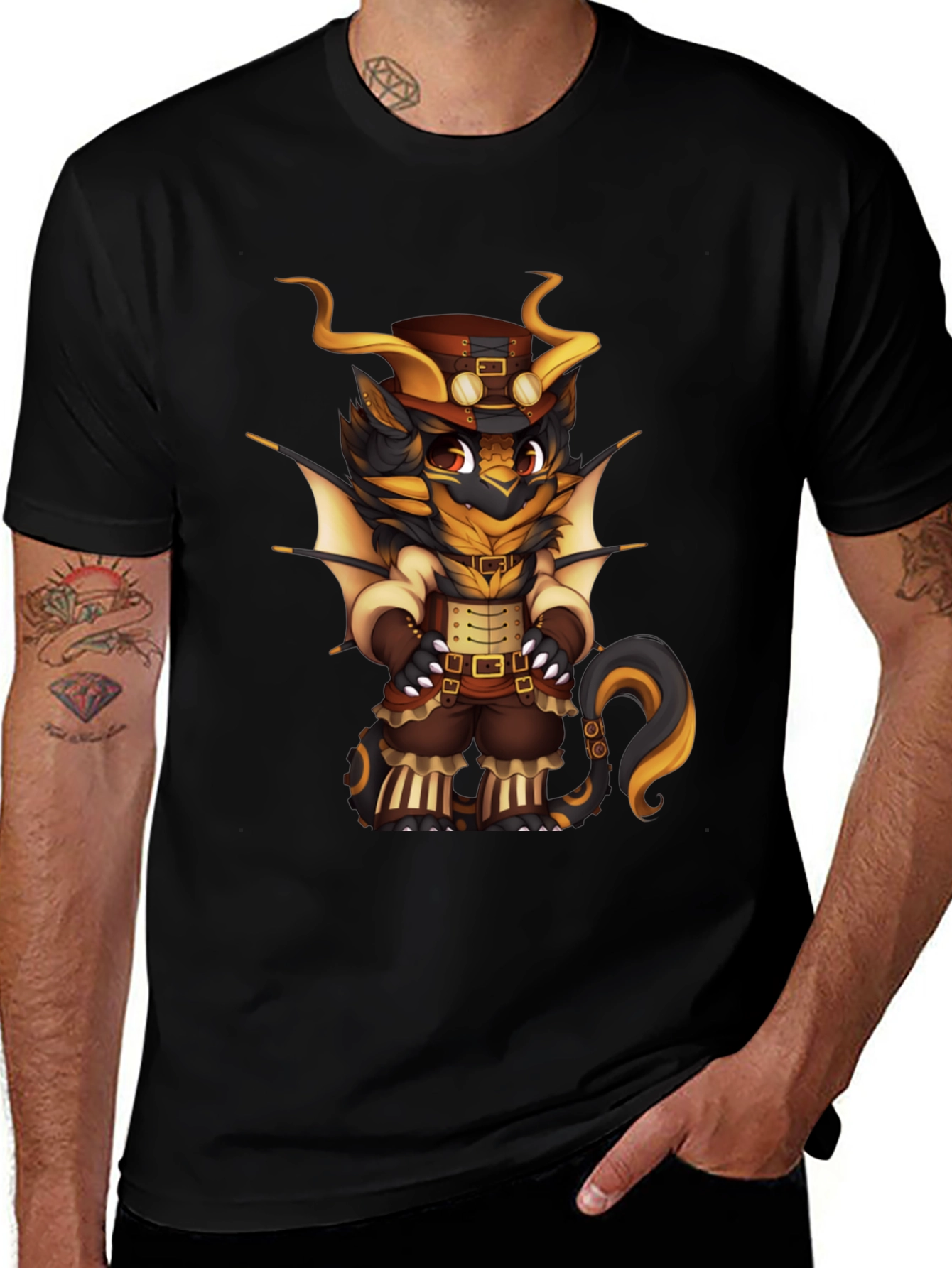 Variant 17 of Steampunk Dragon Graphic T-Shirt - Black
