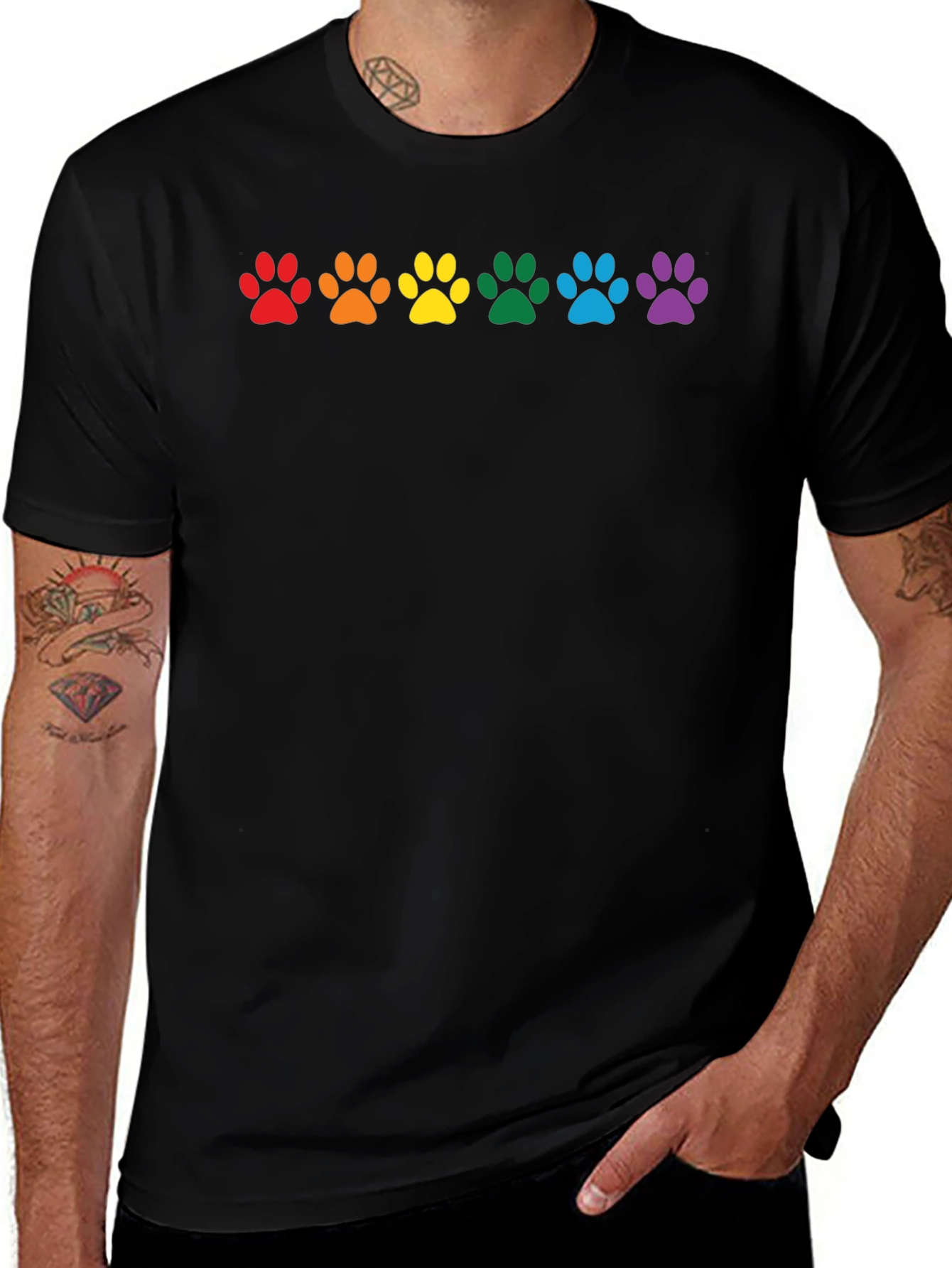 Variant 16 of Rainbow Paw Print T-Shirt - Pride Tee