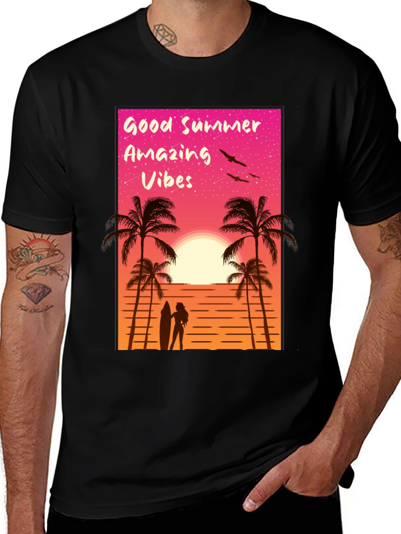 Variant 9 of Good Summer Vibes Graphic T-Shirt - Beach Sunset Tee