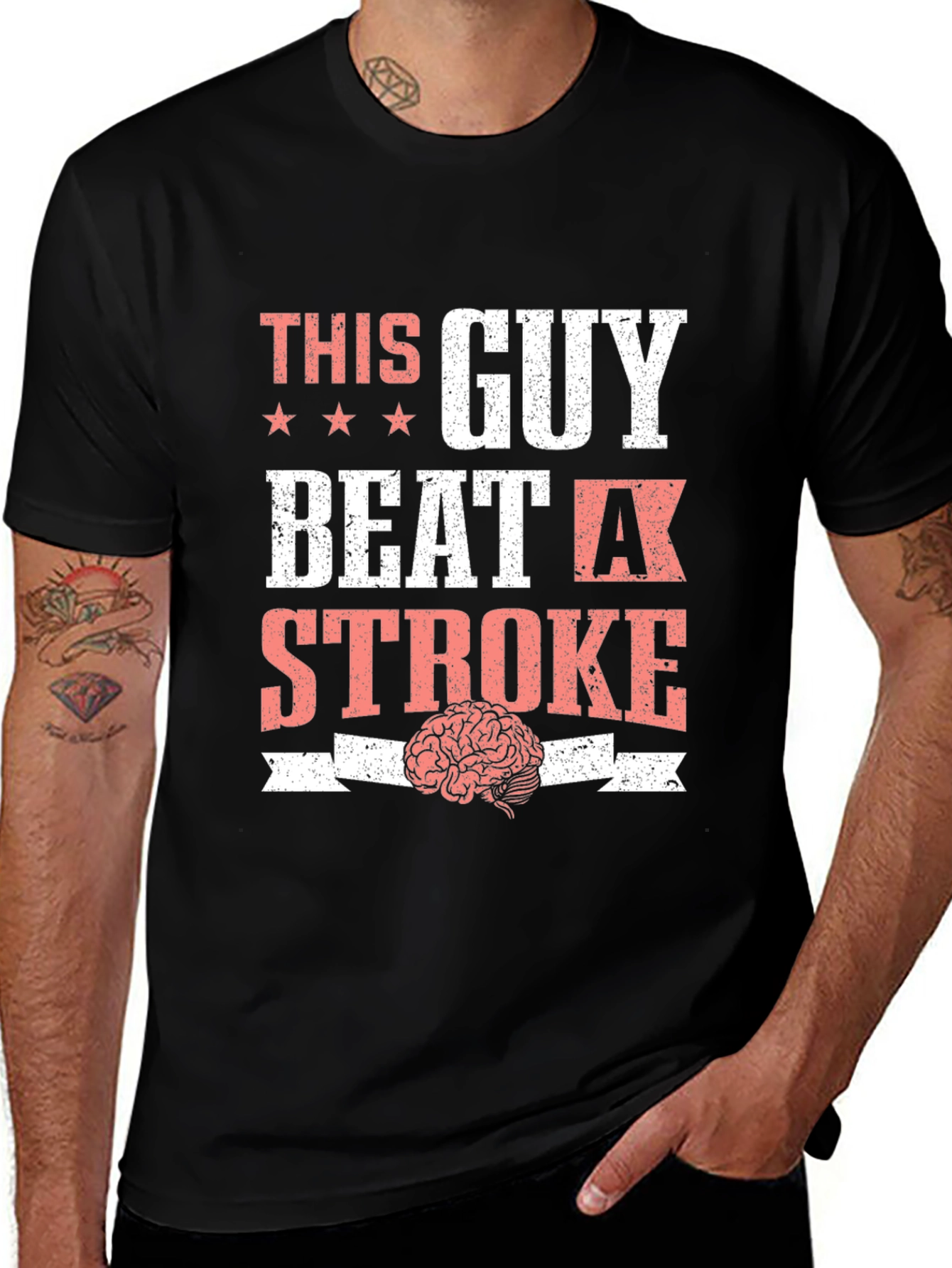 Variant 18 of This Guy Beat a Stroke T-Shirt Brain Tee