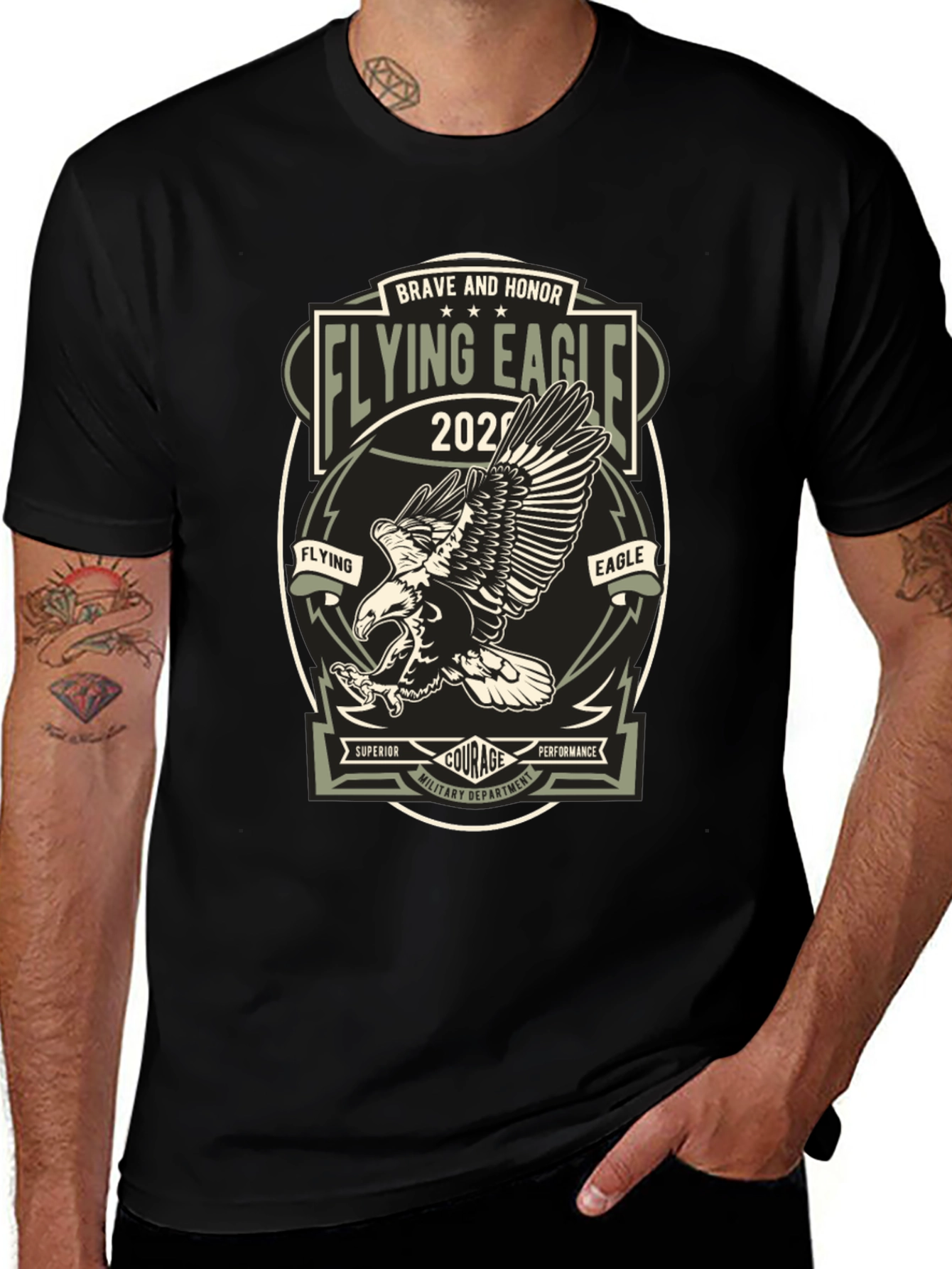 Flying Eagle Graphic Print T-Shirt - Military Style