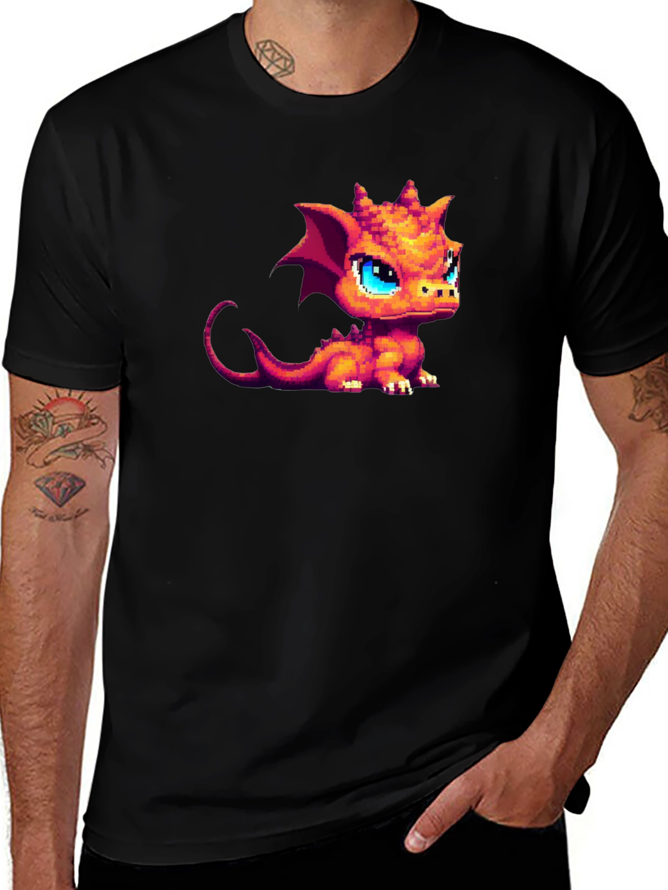 Variant 26 of Pixel Dragon Graphic Tee - Black Cotton Shirt