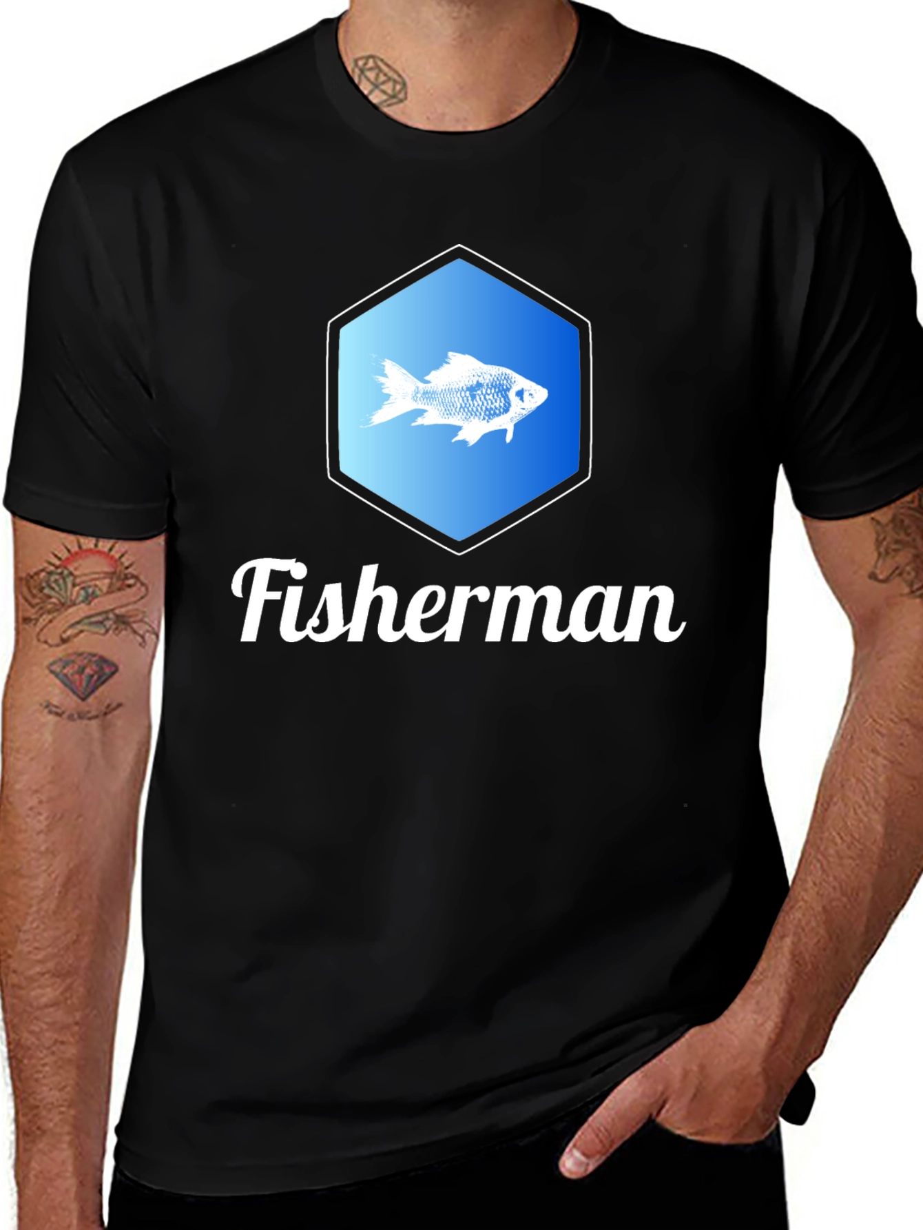 Variant 27 of Fisherman T-Shirt with Fish Graphic