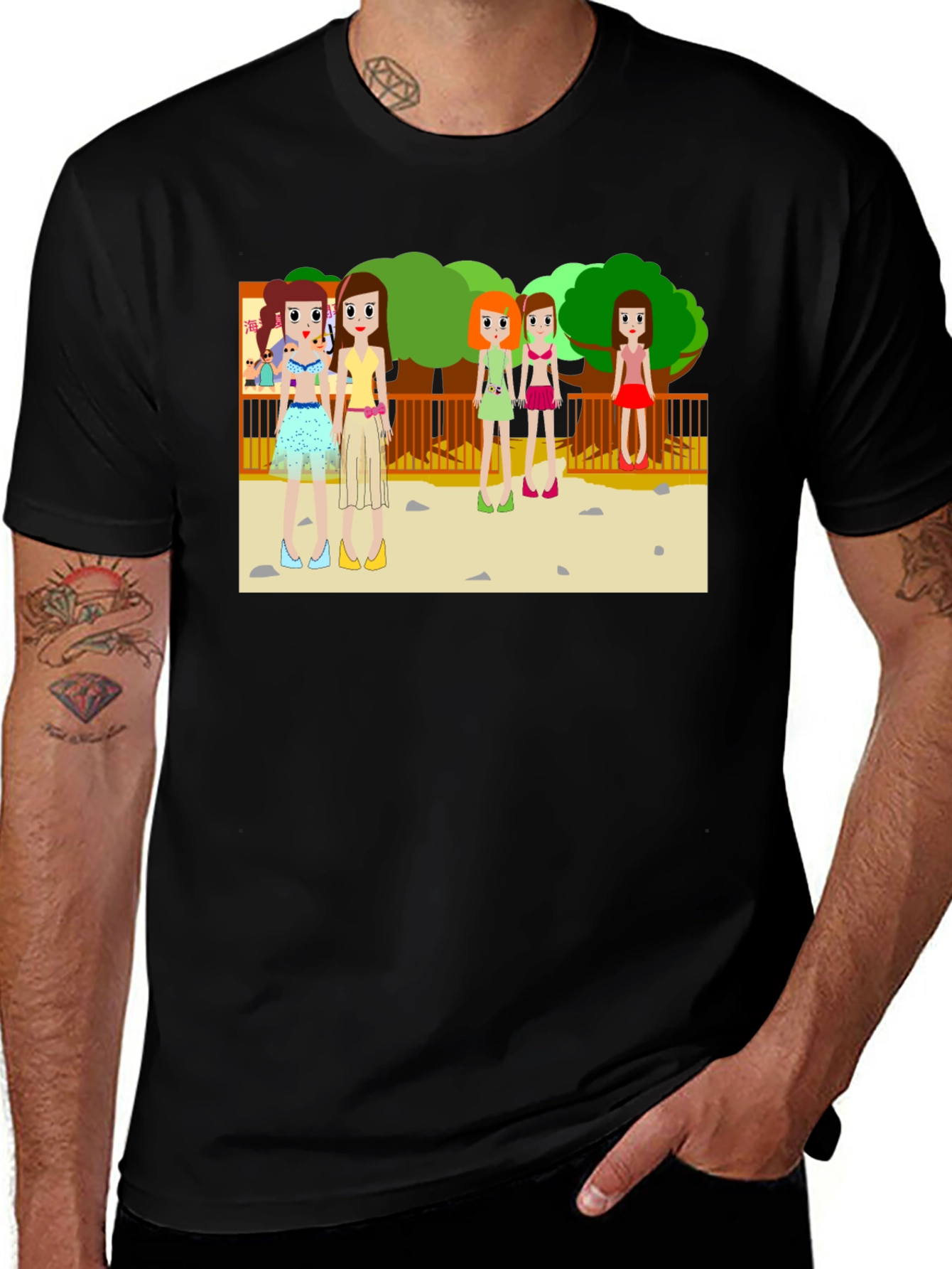 Variant 9 of Cartoon Girls Graphic Black T-Shirt