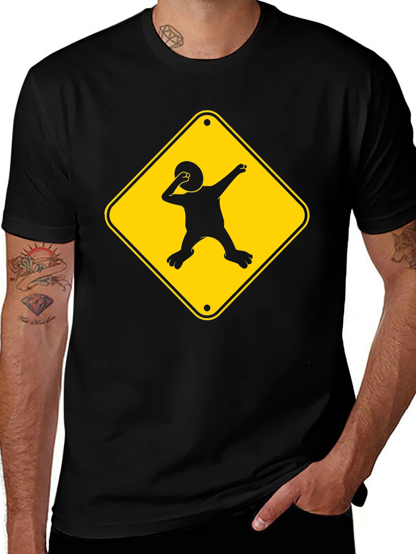 Variant 13 of Dabbing Kid Road Sign T-Shirt - Black Cotton Tee