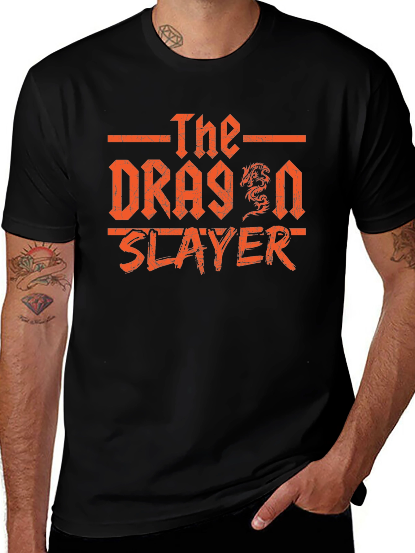 Variant 27 of Dragon Slayer Graphic Tee - Black Cotton T-Shirt