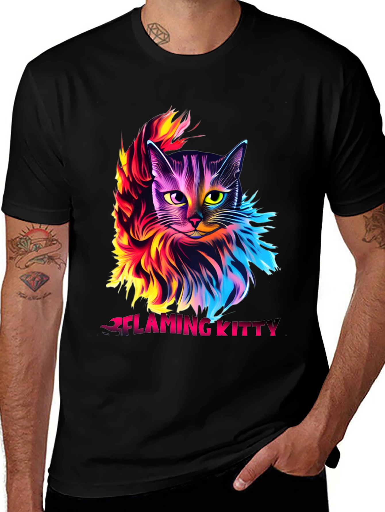 Variant 18 of Flaming Kitty Graphic Tee - Unique Cat Design