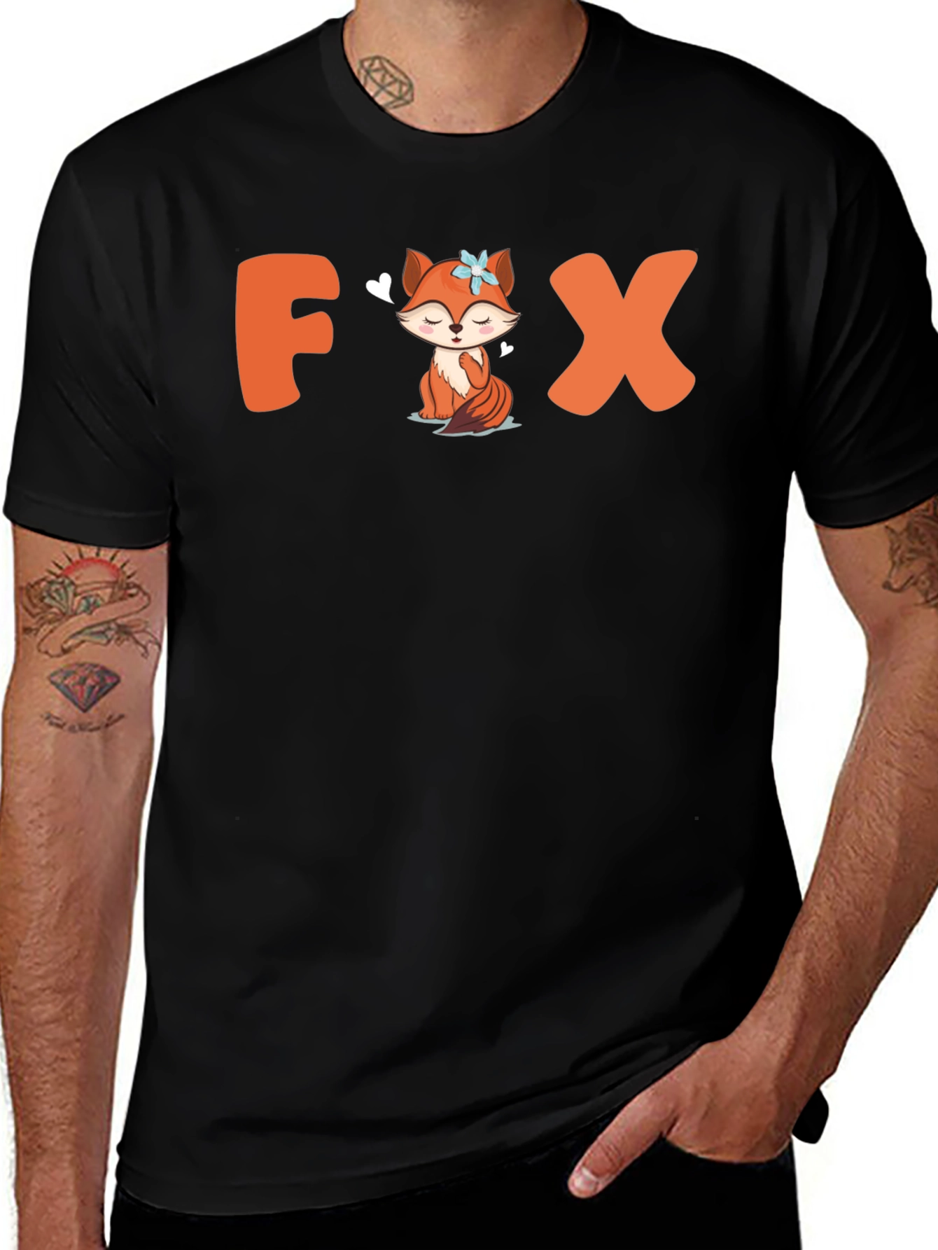 Variant 21 of Cute Fox Graphic T-Shirt - Black
