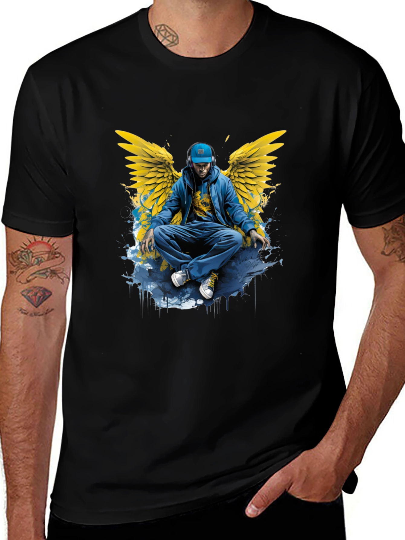 Variant 17 of Winged Angel Graphic Print Black T-Shirt