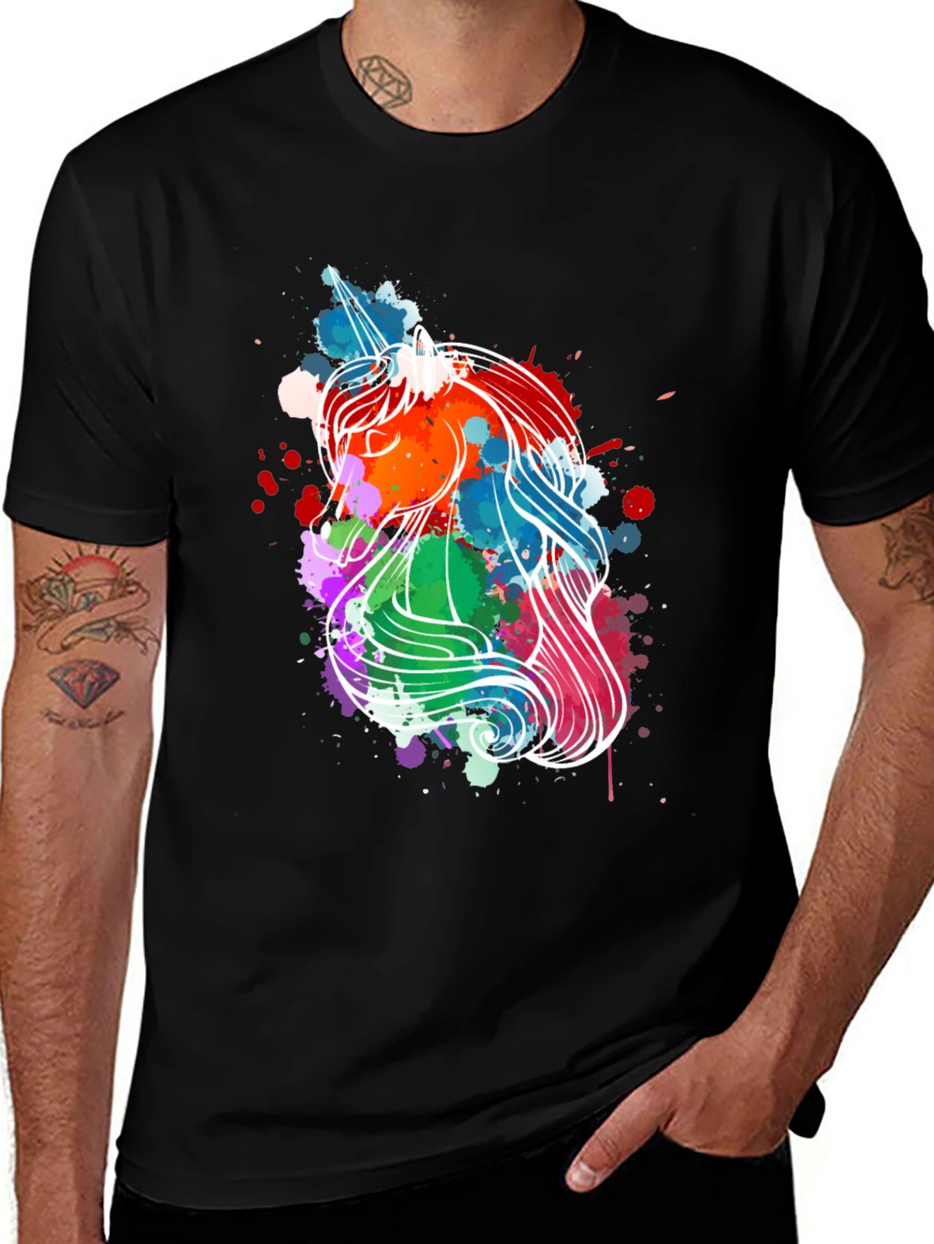 Variant 30 of Unicorn Splash Graphic Tee - Stylish Black T-Shirt