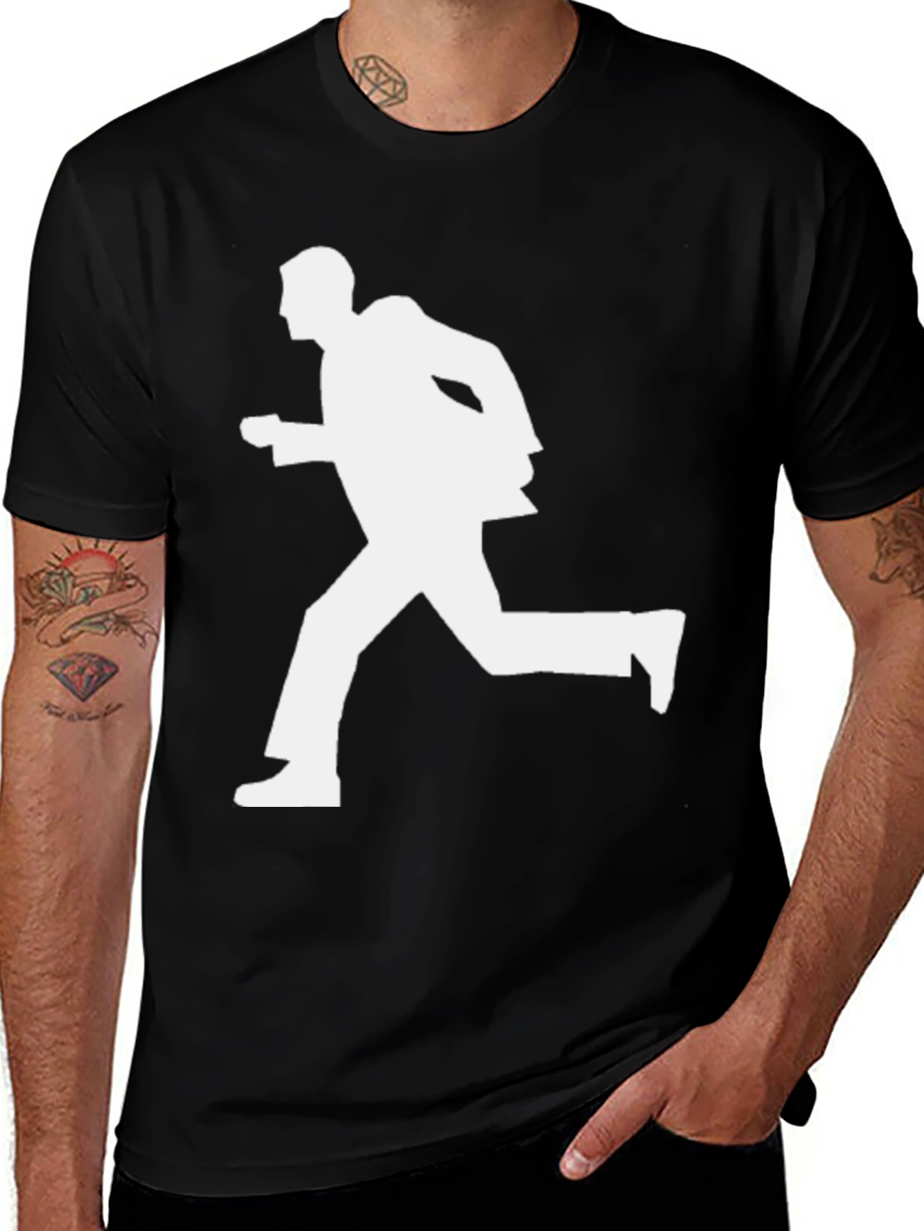 Variant 25 of Running Man Graphic Tee - Black Cotton Blend T-Shirt