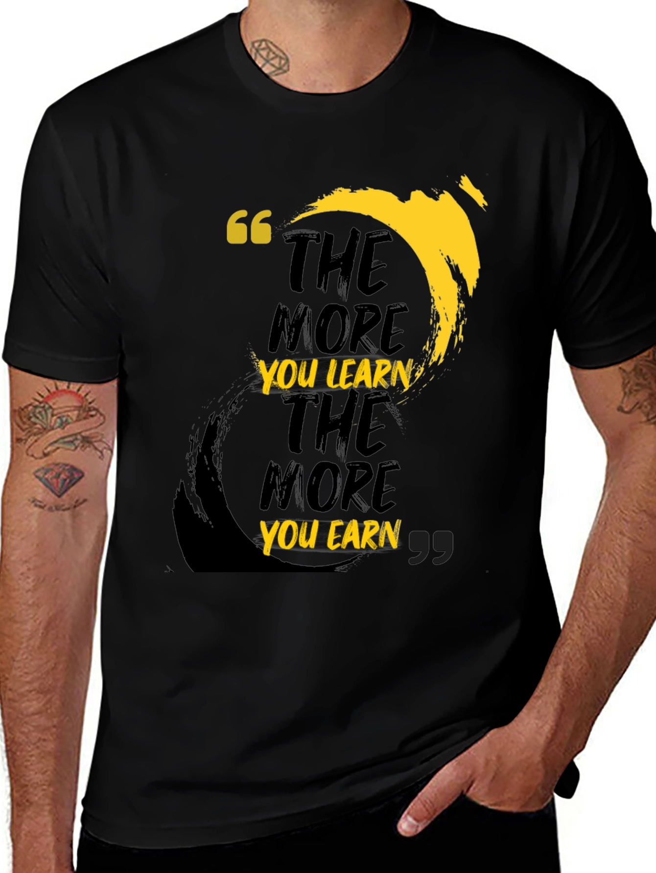 Black Motivational T-Shirt: The More You Learn, The More You Earn main image