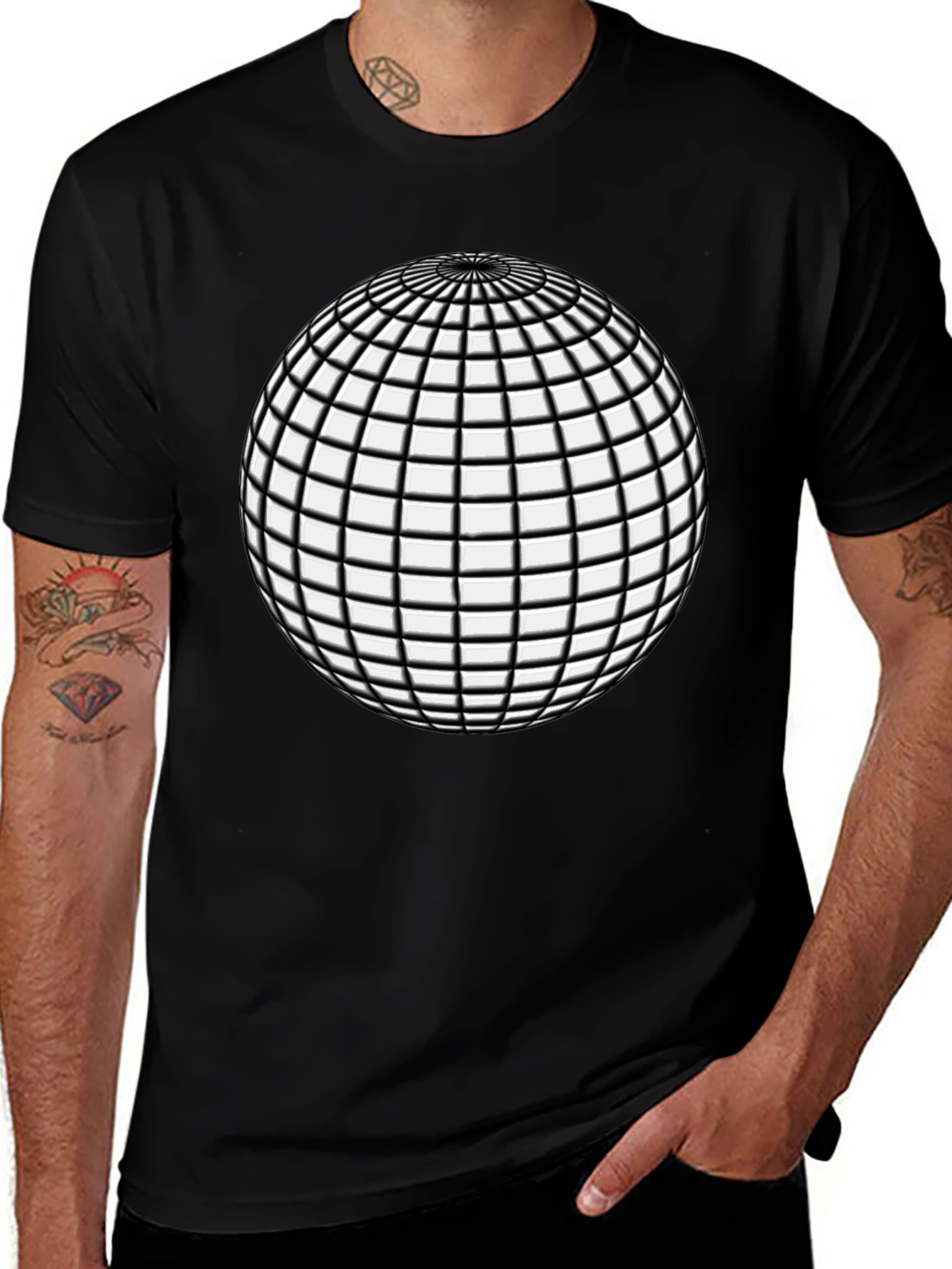 Variant 8 of Optical Illusion Sphere Black Tee - Mens Graphic T-Shirt