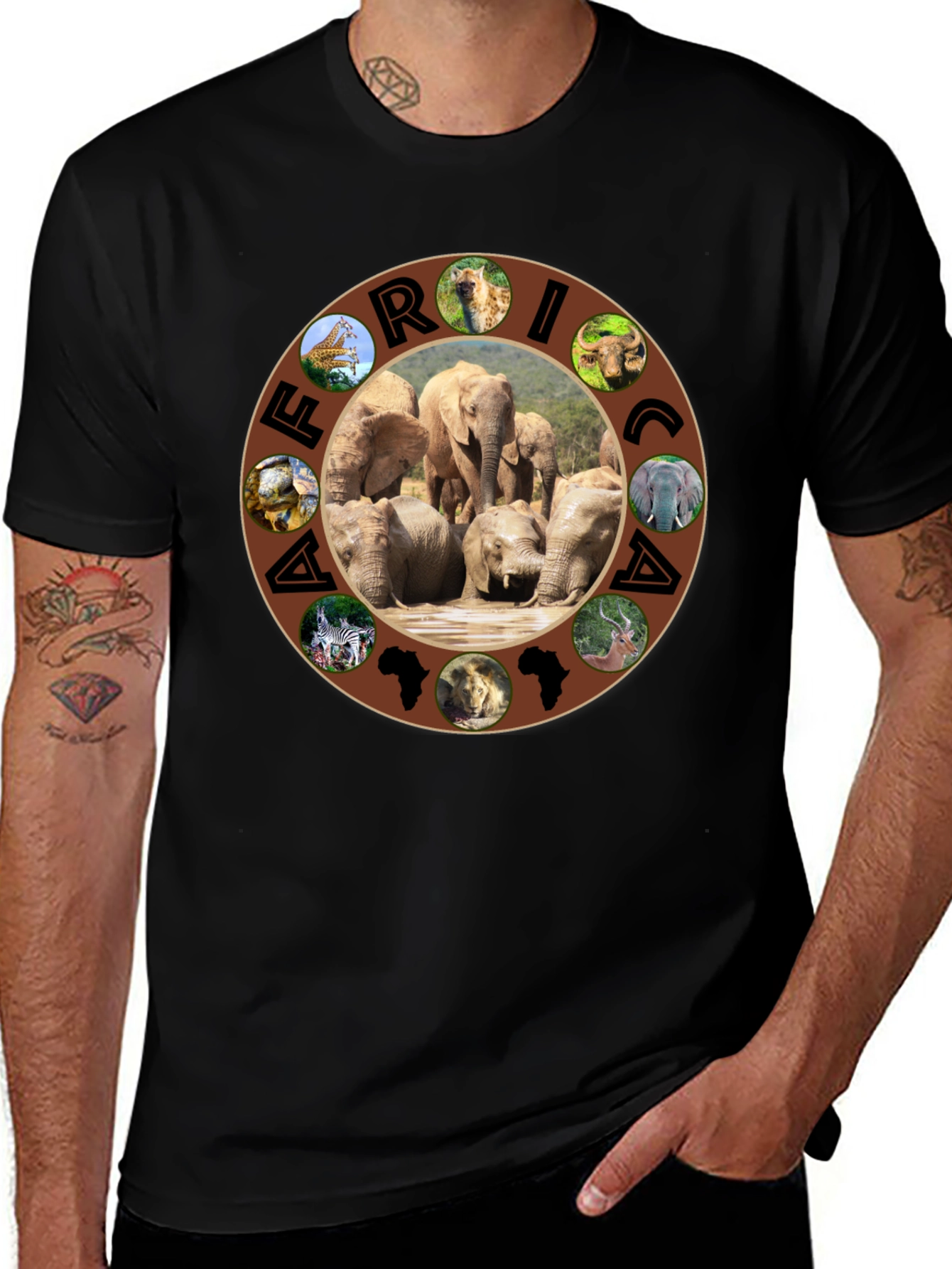 Africa Wildlife T-Shirt - Men's Black Tee