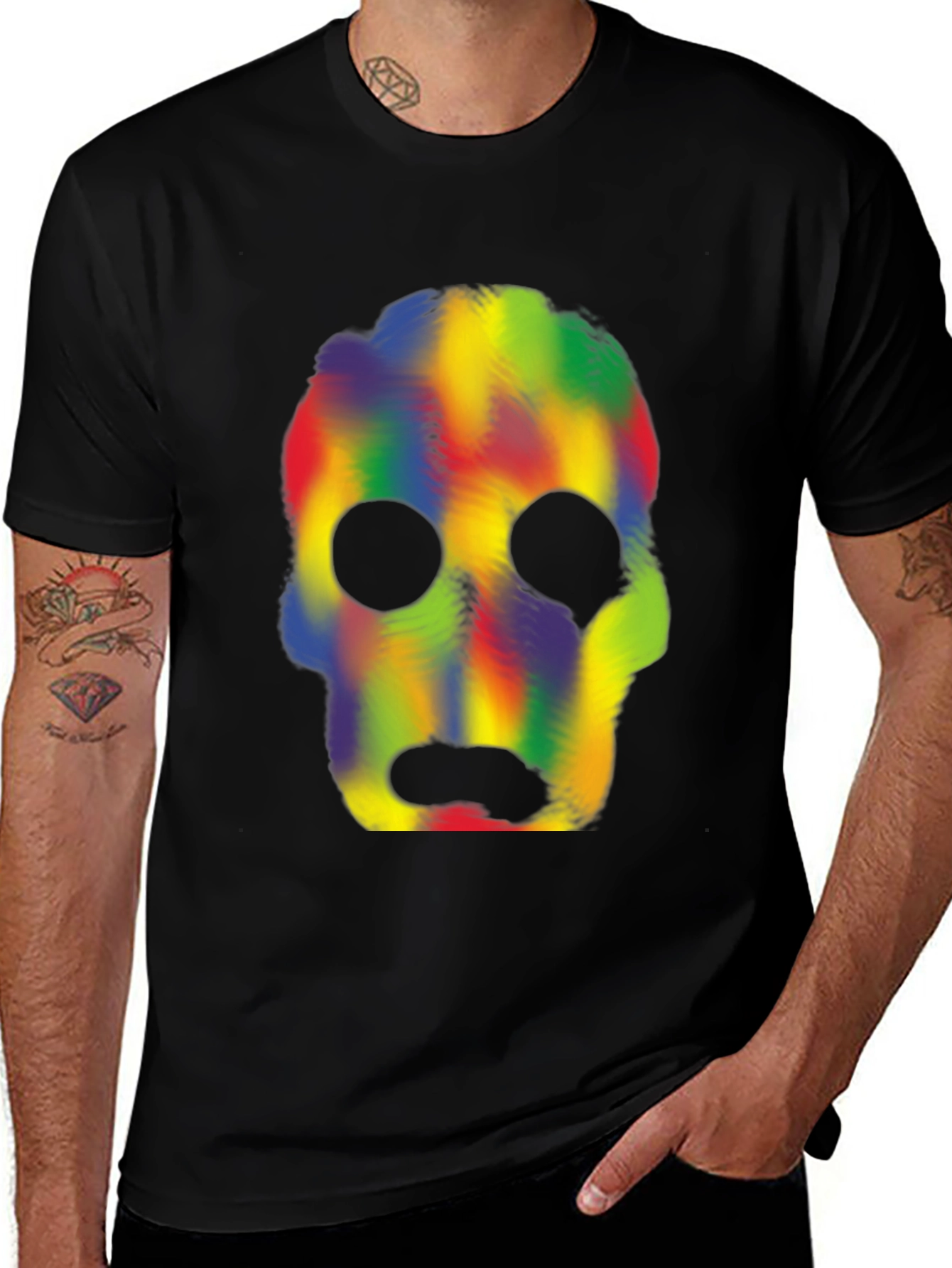 Variant 28 of Rainbow Skull Graphic Tee - Men's Black T-Shirt