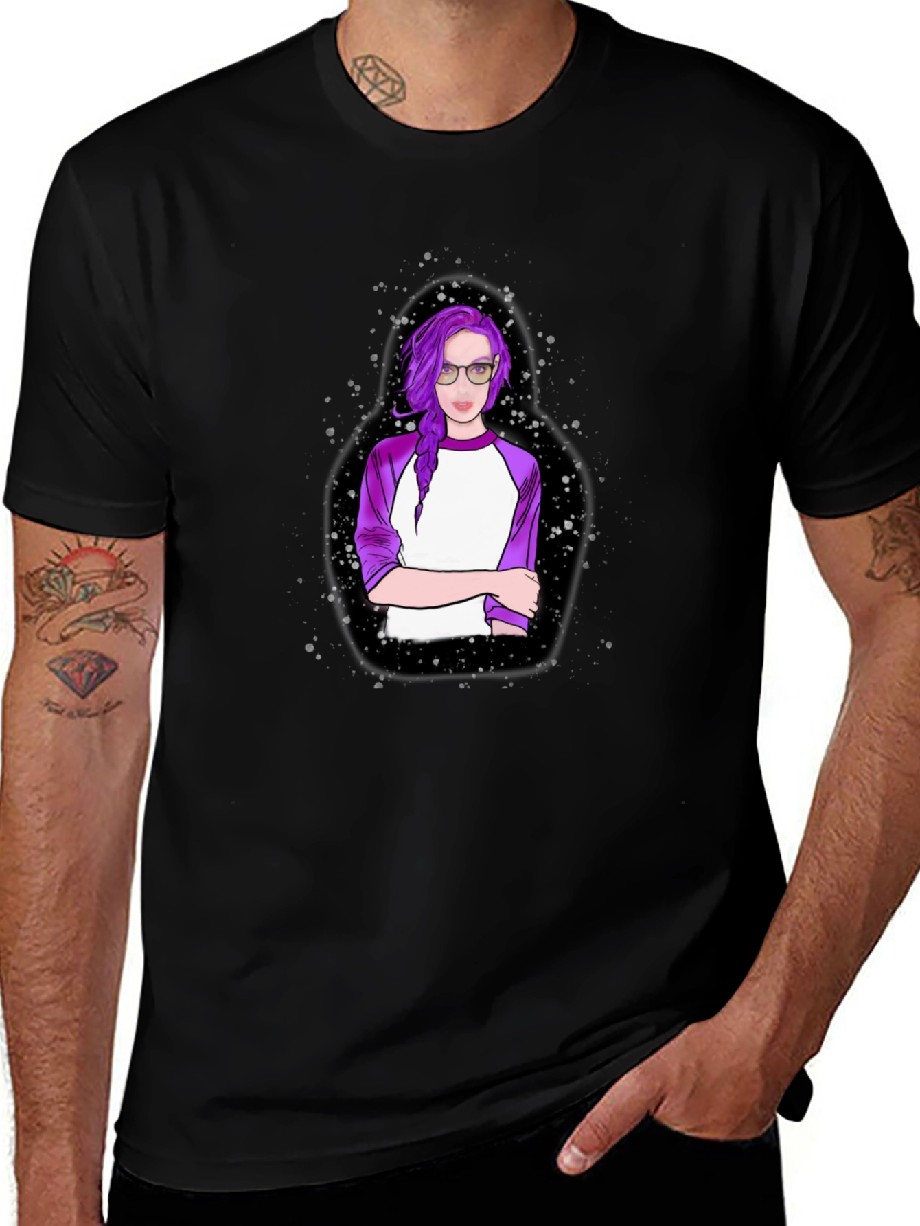 Variant 25 of Black Graphic Tee - Purple Haired Woman