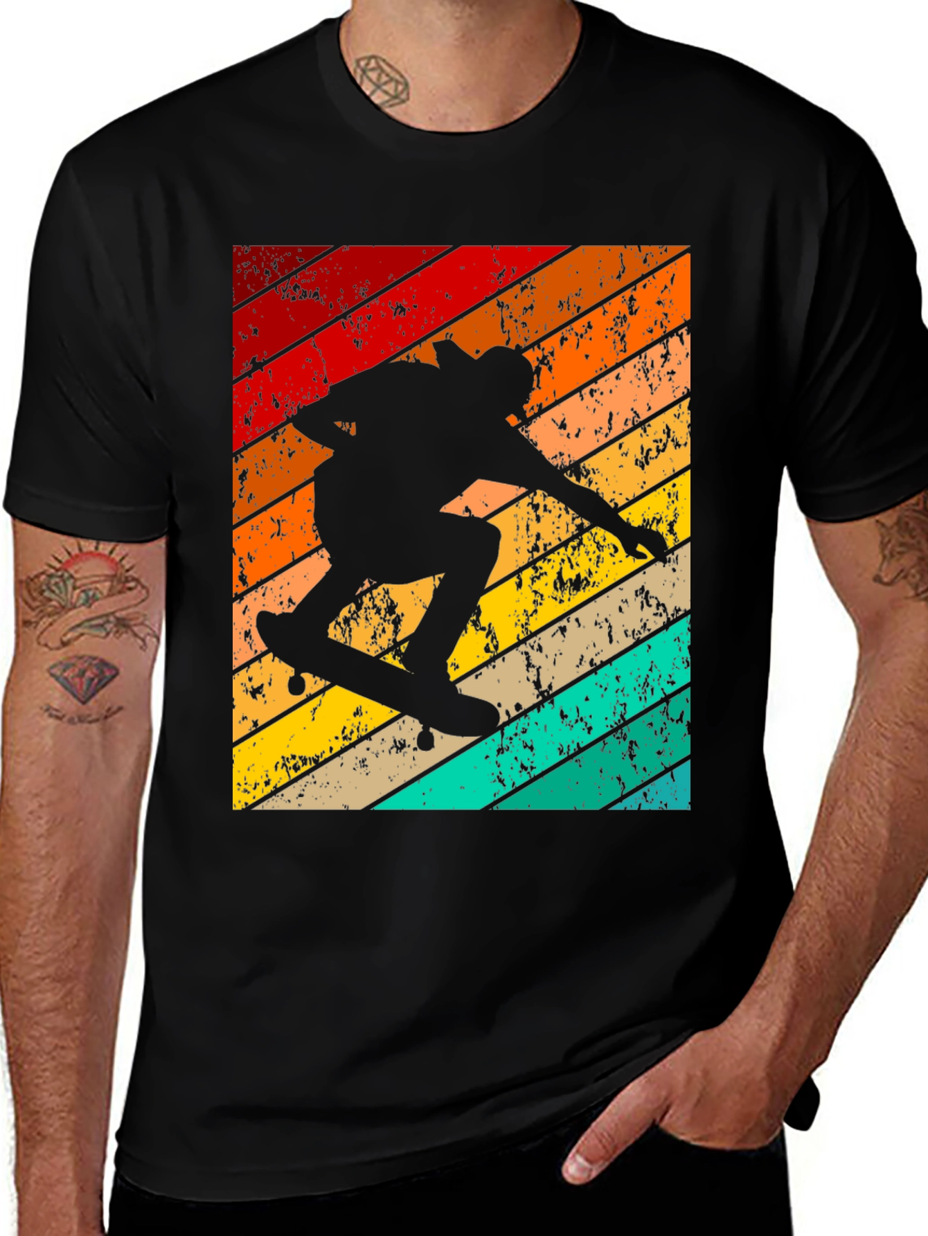 Variant 2 of Retro Skateboarder Graphic Tee - Black