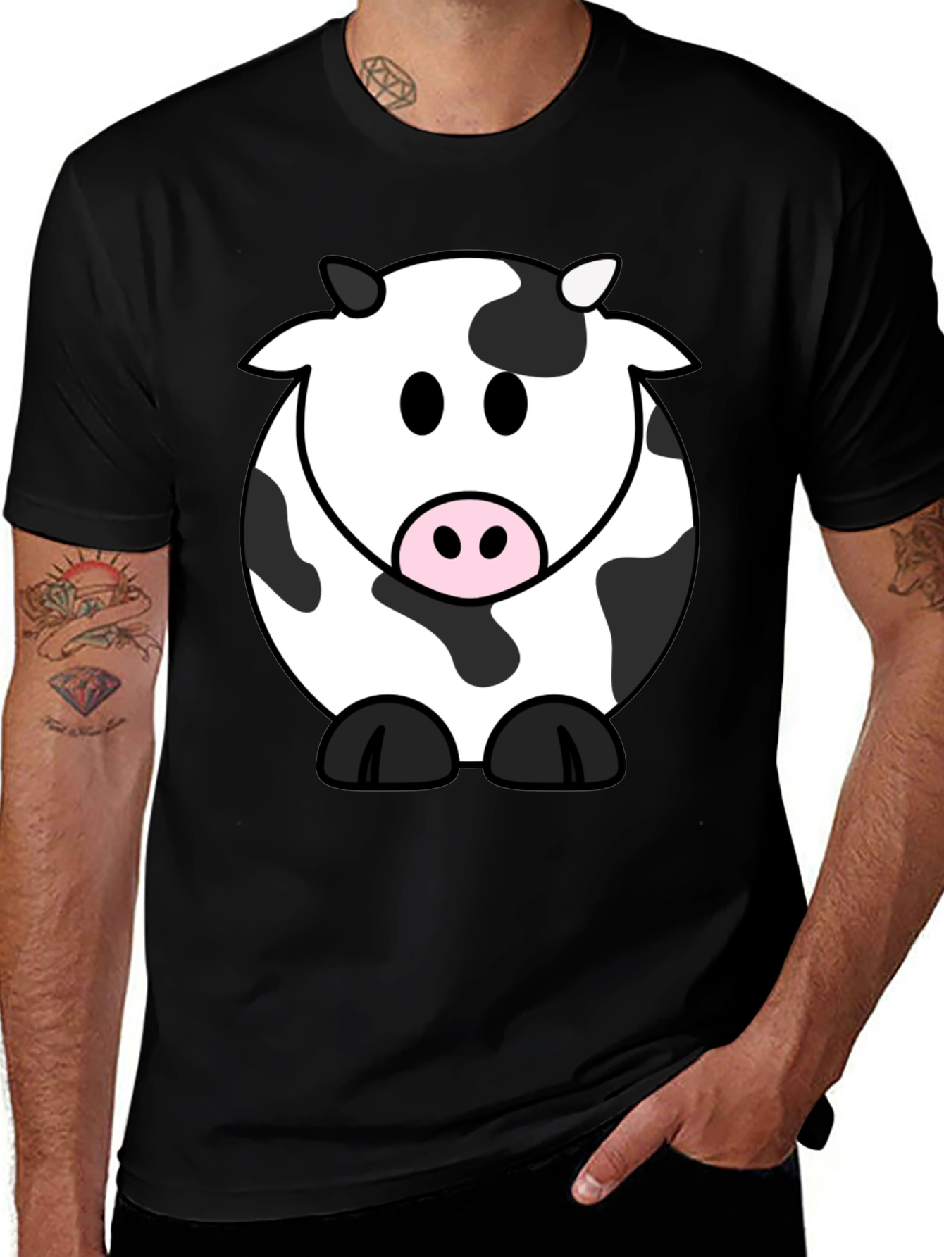 Variant 27 of Cartoon Cow Graphic Tee - Black