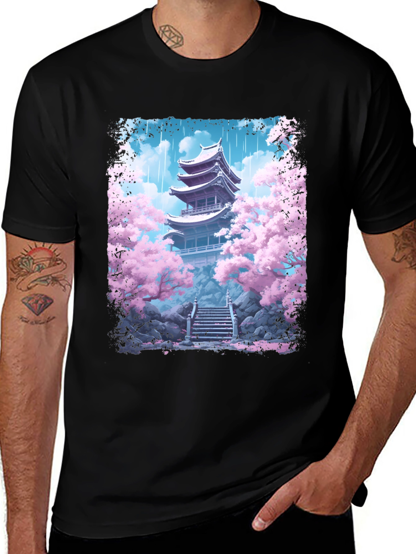 Variant 11 of Sakura Pagoda T-Shirt - Japanese Inspired Design