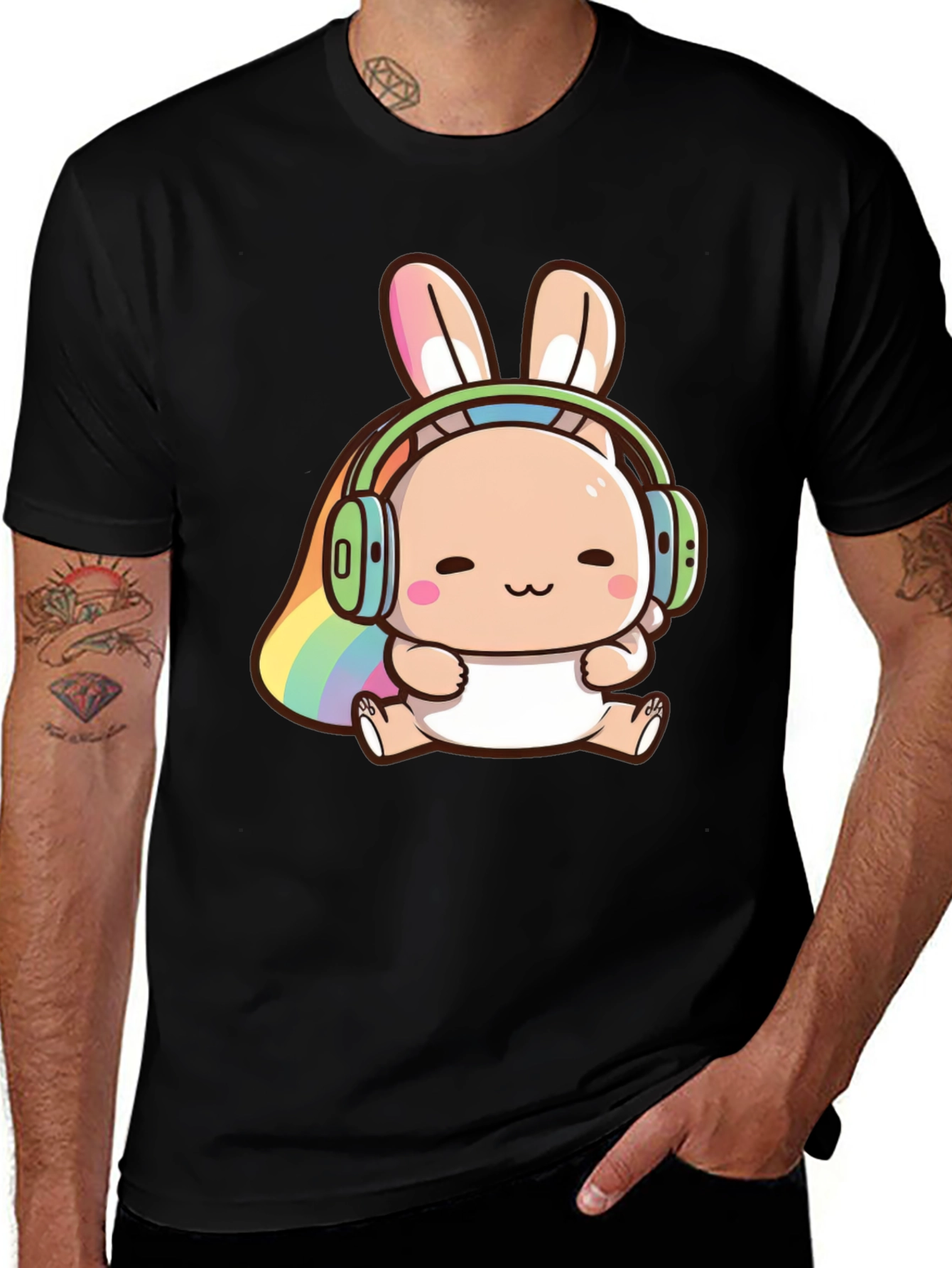 Variant 26 of Cute Bunny Headphones Graphic T-Shirt