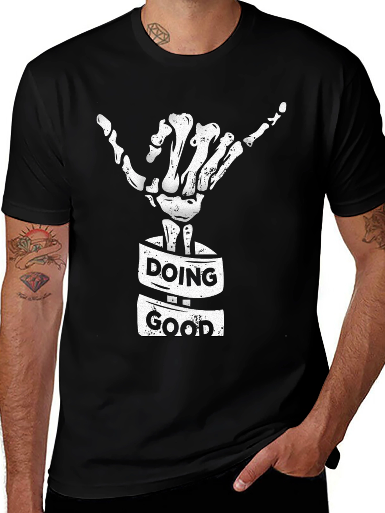 Variant 28 of Doing Good Skeleton Hand T-Shirt - Black