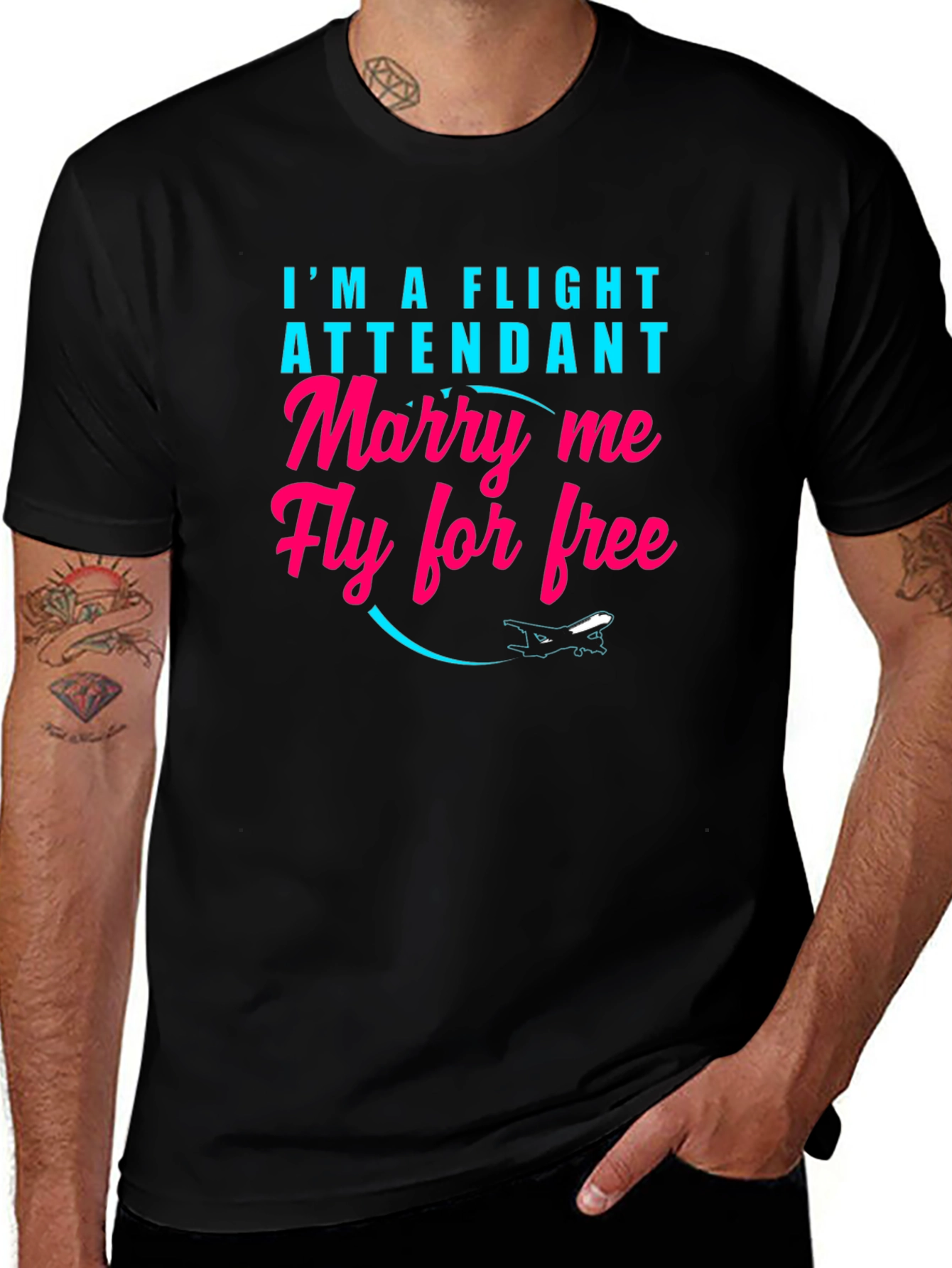 Variant 7 of Funny Flight Attendant T-Shirt - Marry Me Fly Free