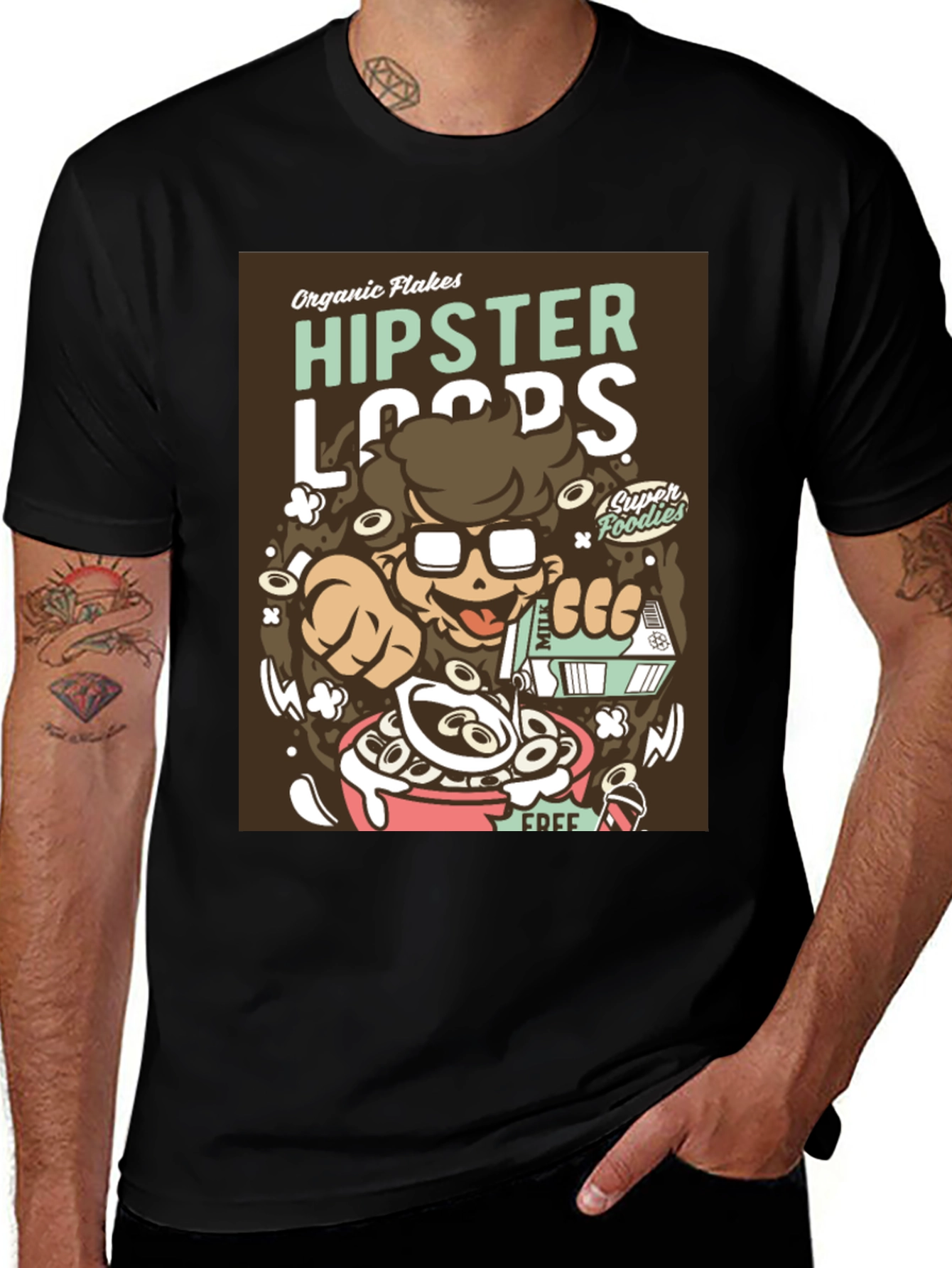 Variant 25 of Hipster Loops Graphic T-Shirt - Funny Cereal Design