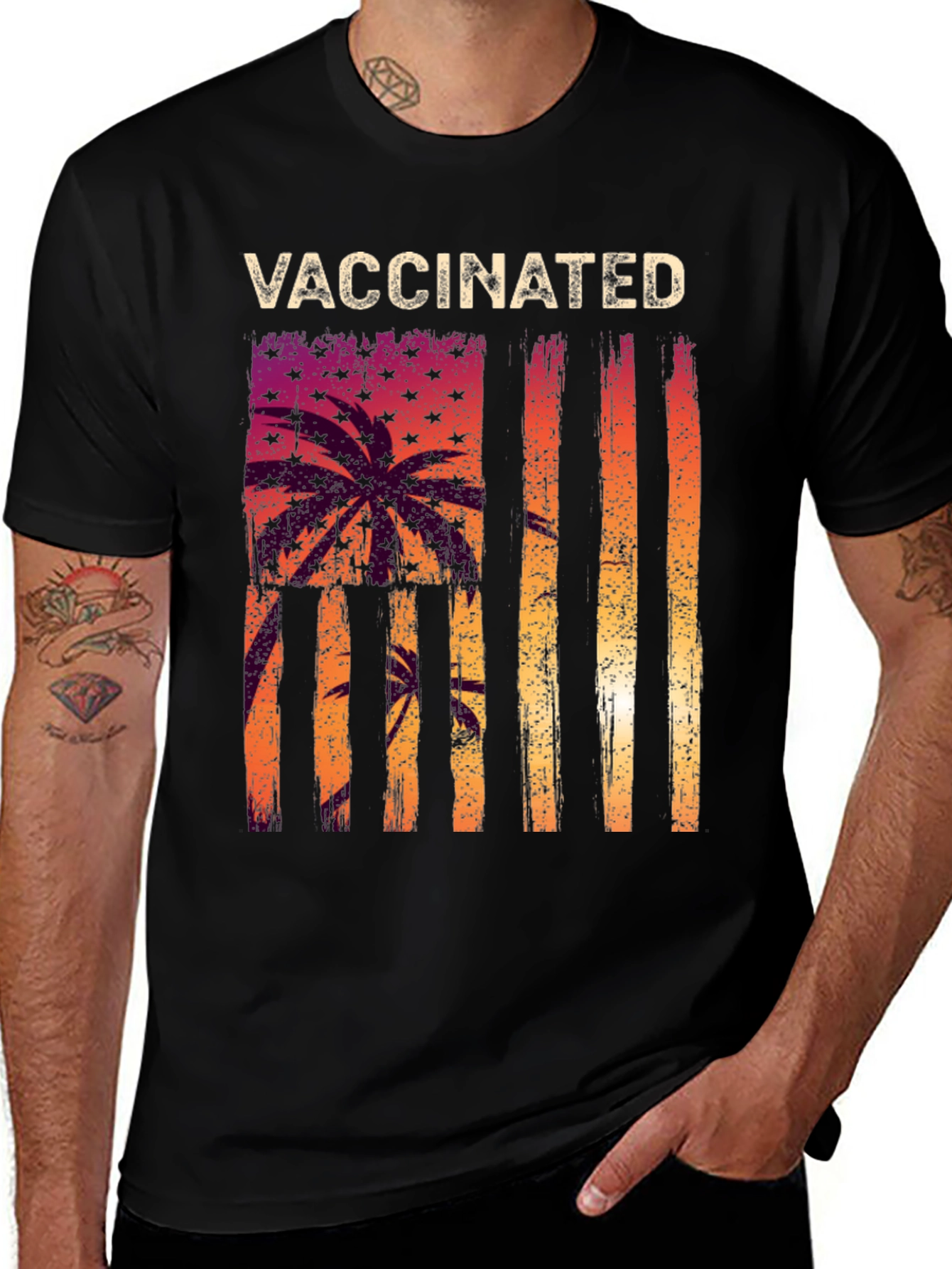 Variant 27 of Vaccinated Palm Tree American Flag T-Shirt