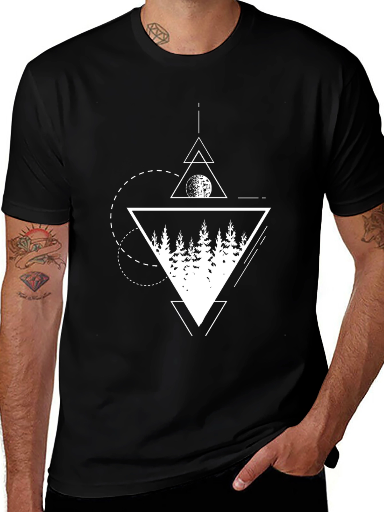 Variant 13 of Geometric Forest Print Black T-Shirt