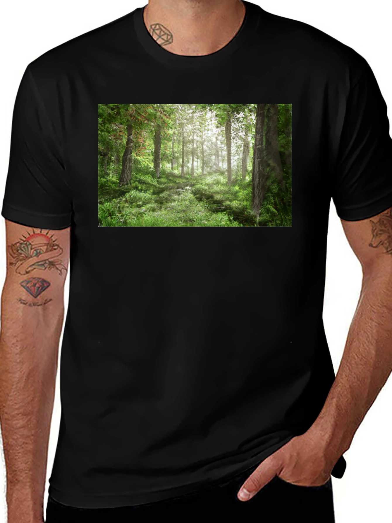 Variant 4 of Nature Forest Printed Black T-Shirt