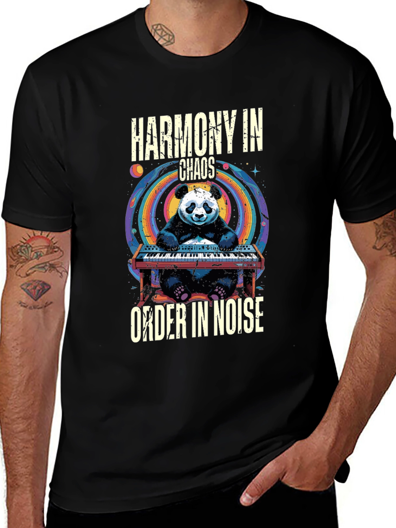 Black Harmony in Chaos T-Shirt - Panda Musician main image