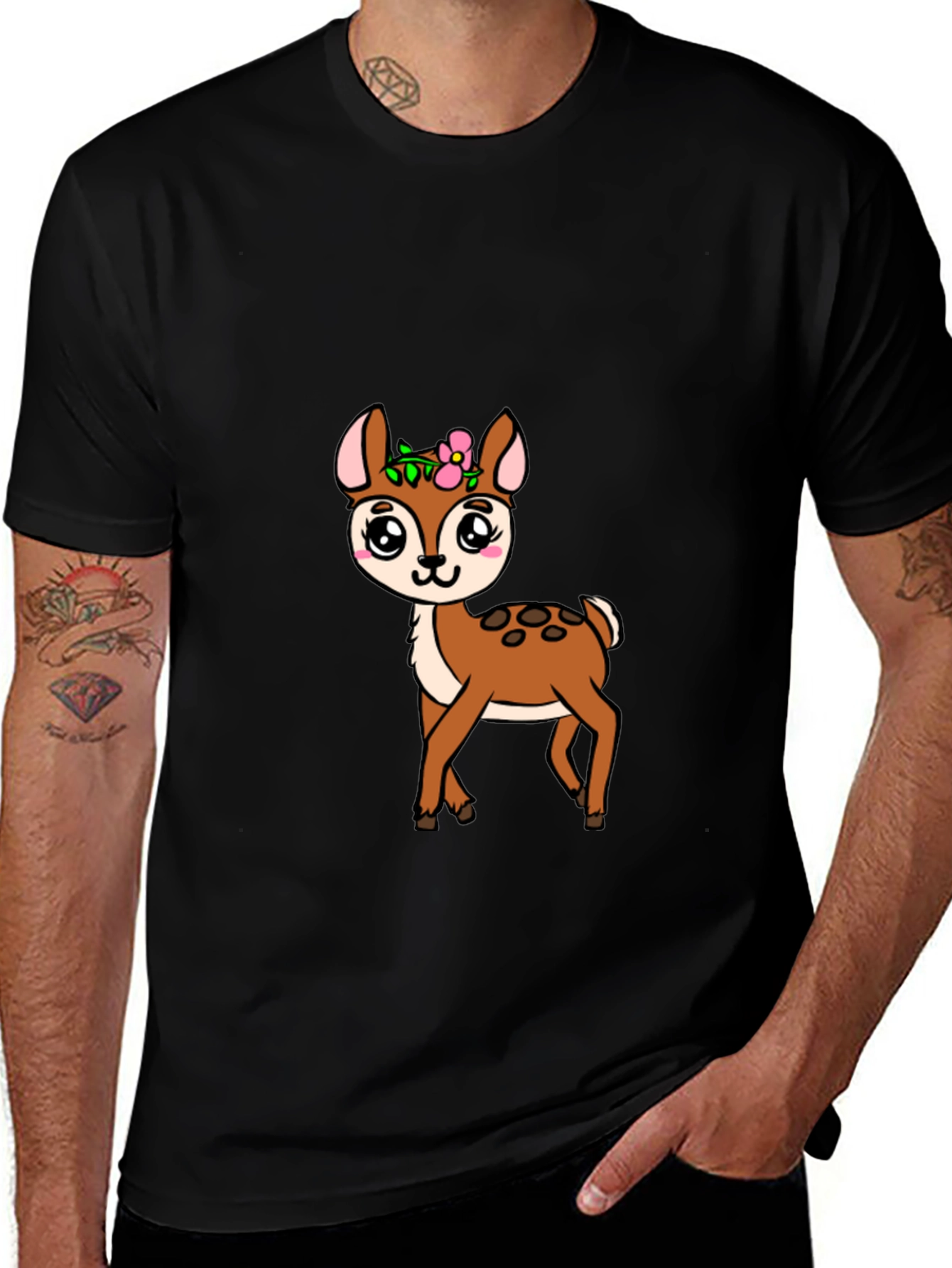 Variant 18 of Cute Deer Graphic Tee - Black Cotton Blend Shirt