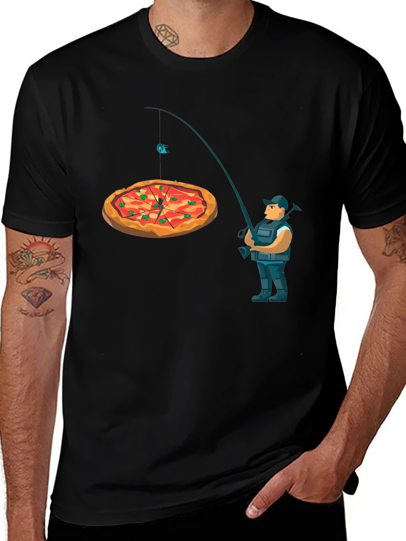 Variant 6 of Pizza Fishing Graphic T-Shirt - Funny Novelty Tee
