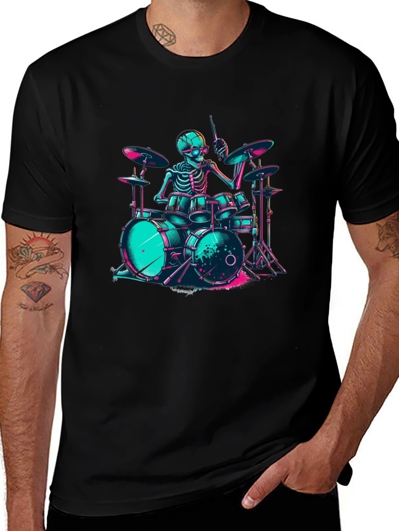 Variant 26 of Skeleton Drummer Graphic T-Shirt