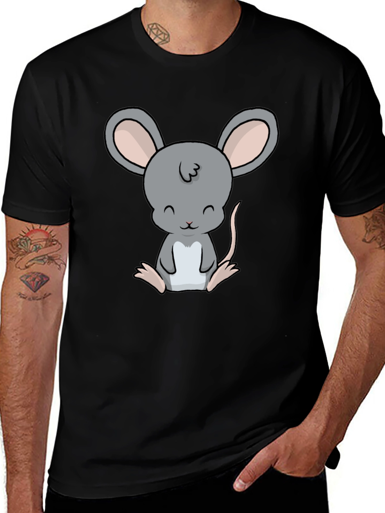 Variant 28 of Cute Cartoon Mouse Graphic Black T-Shirt