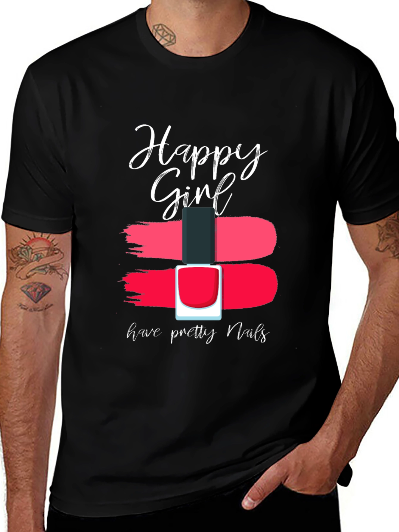 Variant 30 of Happy Girl Pretty Nails Graphic Tee - Black Cotton